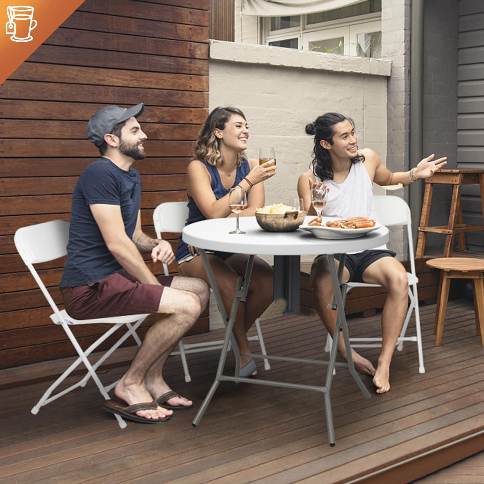 FCH White Folding Chair，Foldable Metal Frame with Solid Plastic Seat, Portable for Event Party Outside Dining Game，10 Pack