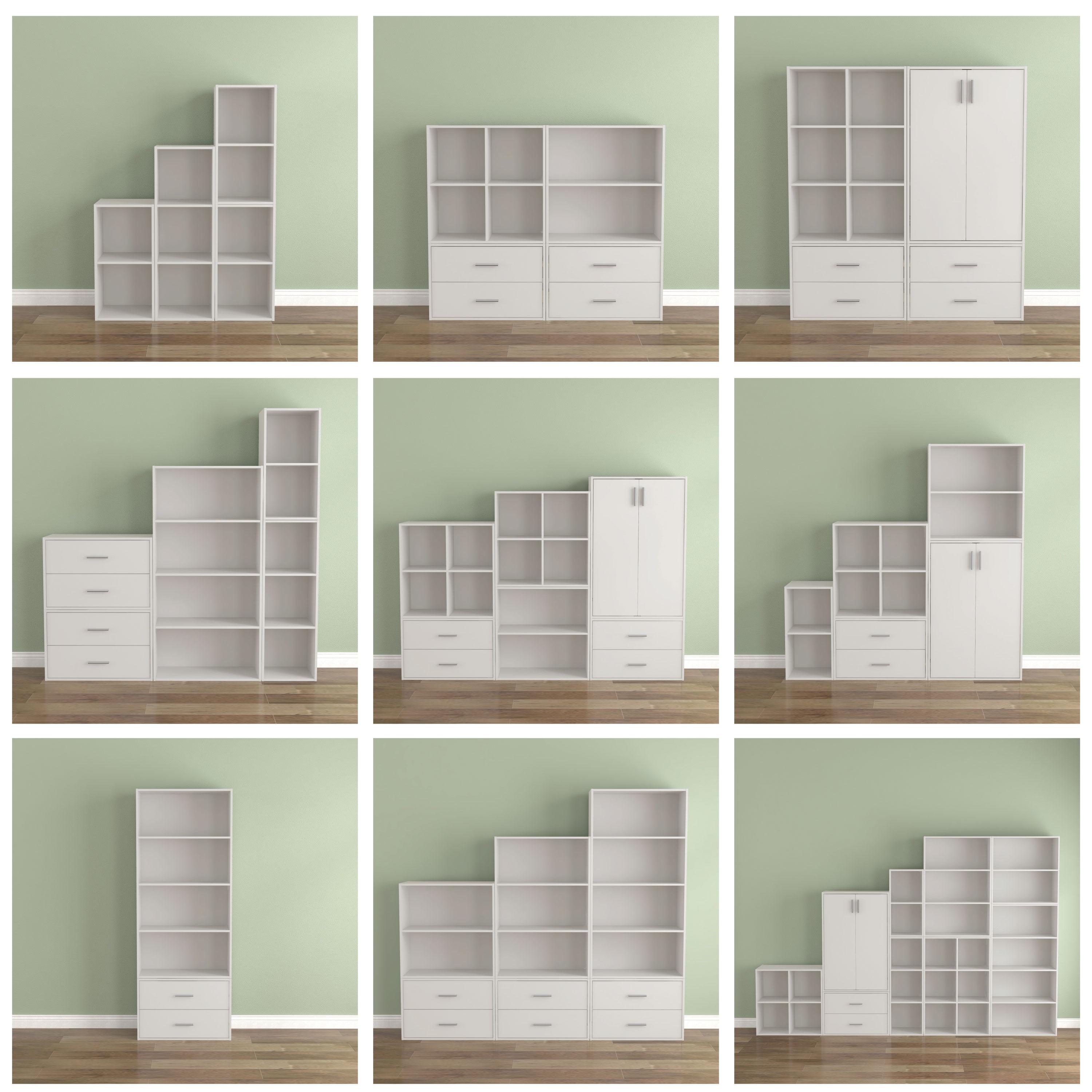 24/7 Shop At Home 46.9" Silkpath Modern 4 Tier Stackable and Modular Bookcase White: Modular Organizer, Open Shelving