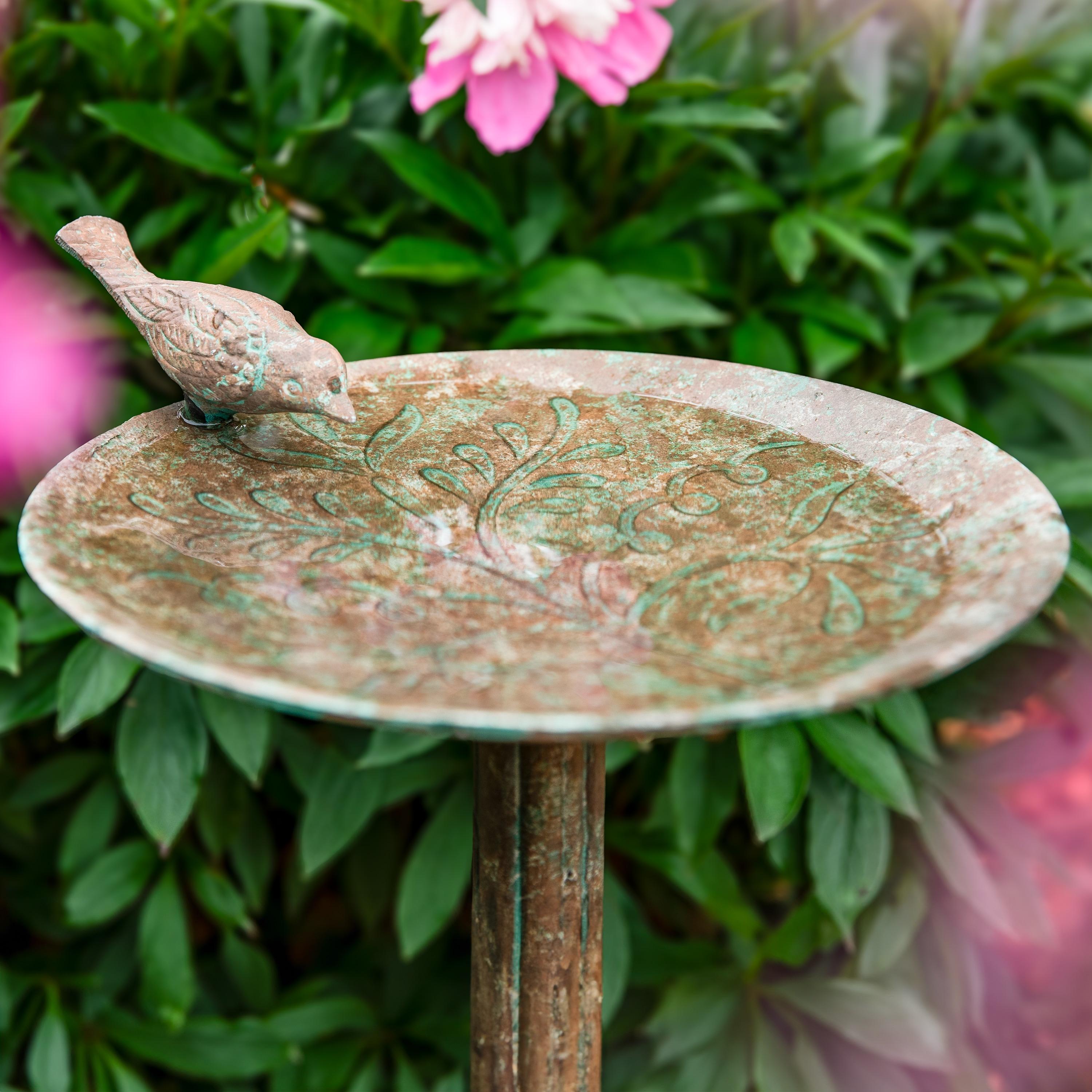 SunnyDaze Decor Ivy and Sage Freestanding Cast Aluminum Outdoor Bird Bath - Rustic Patina