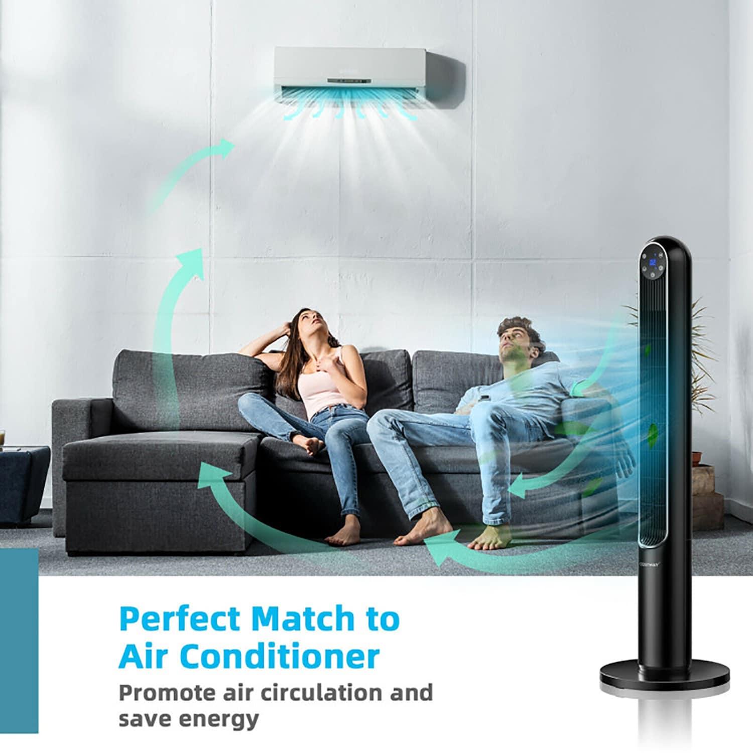 Spaco 42 Inch 80 Degree Tower Fan with Smart Display Panel and Remote Control-Black, Tower Fan, Oscillating Tower Fan, Quiet Cooling Whole Room Bladeless
