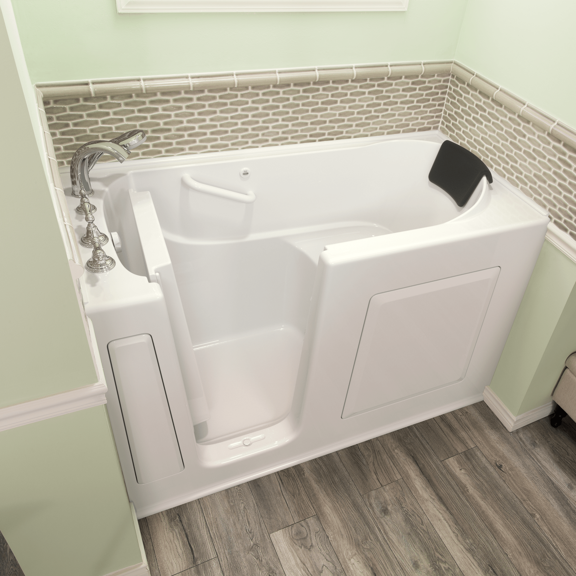 American Standard 59.5'' x 29.75'' Walk-in Soaking Fiberglass Bathtub with Faucet 3060.109.SLW