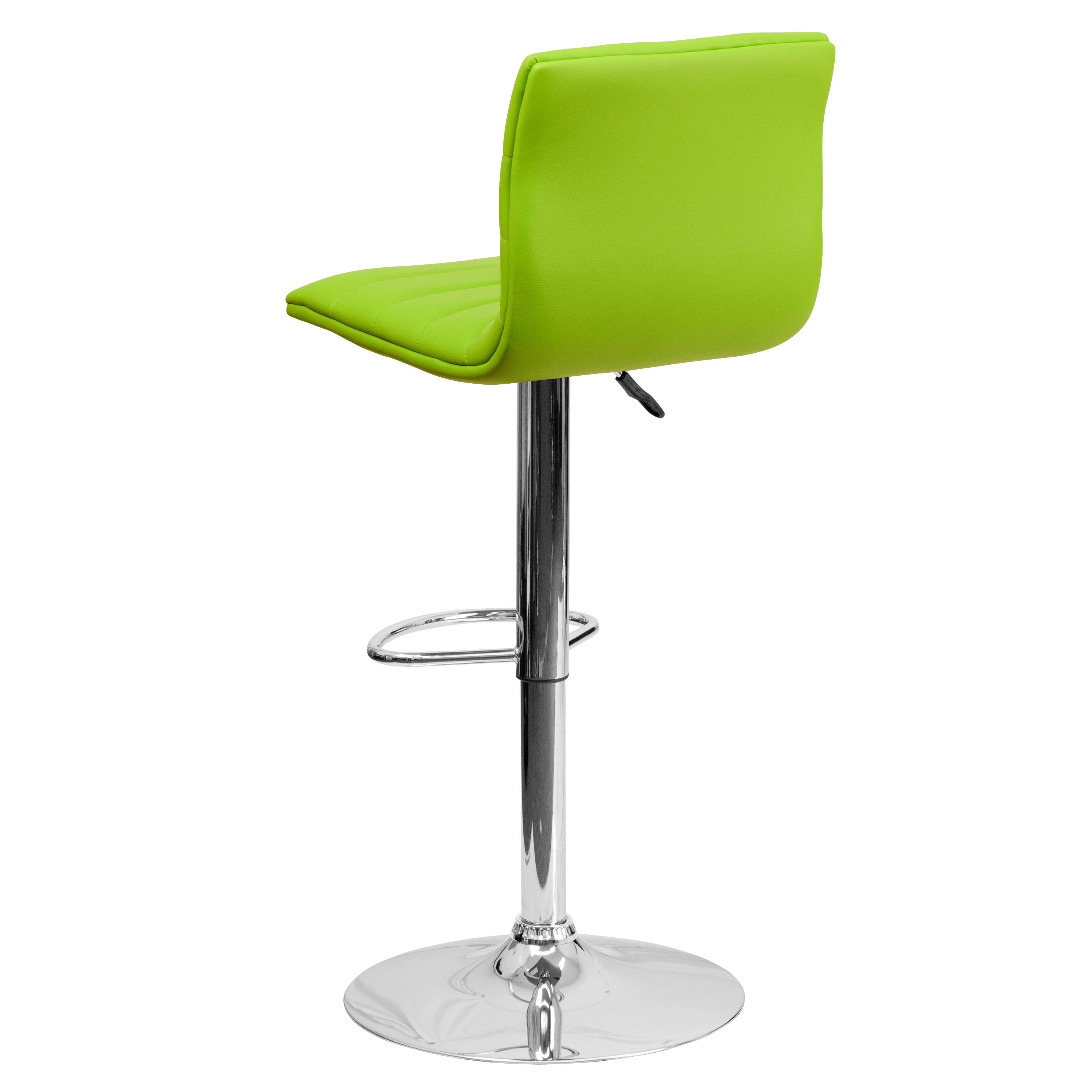 Flash Furniture Modern Green Vinyl Adjustable Bar Stool with Back, Counter Height Swivel Stool with Chrome Pedestal Base