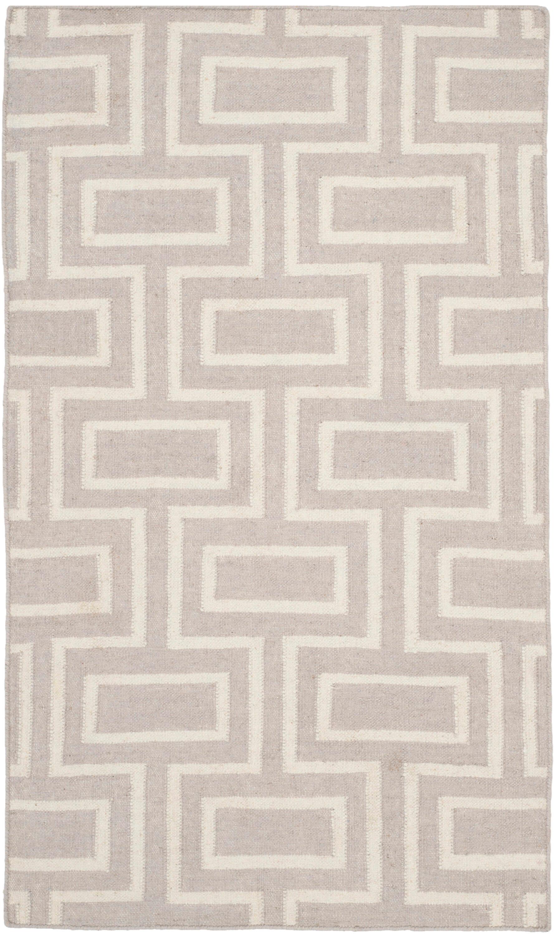 SAFAVIEH Dhurrie Abigail Geometric Moroccan Wool Area Rug, Grey/Ivory, 3' x 5'
