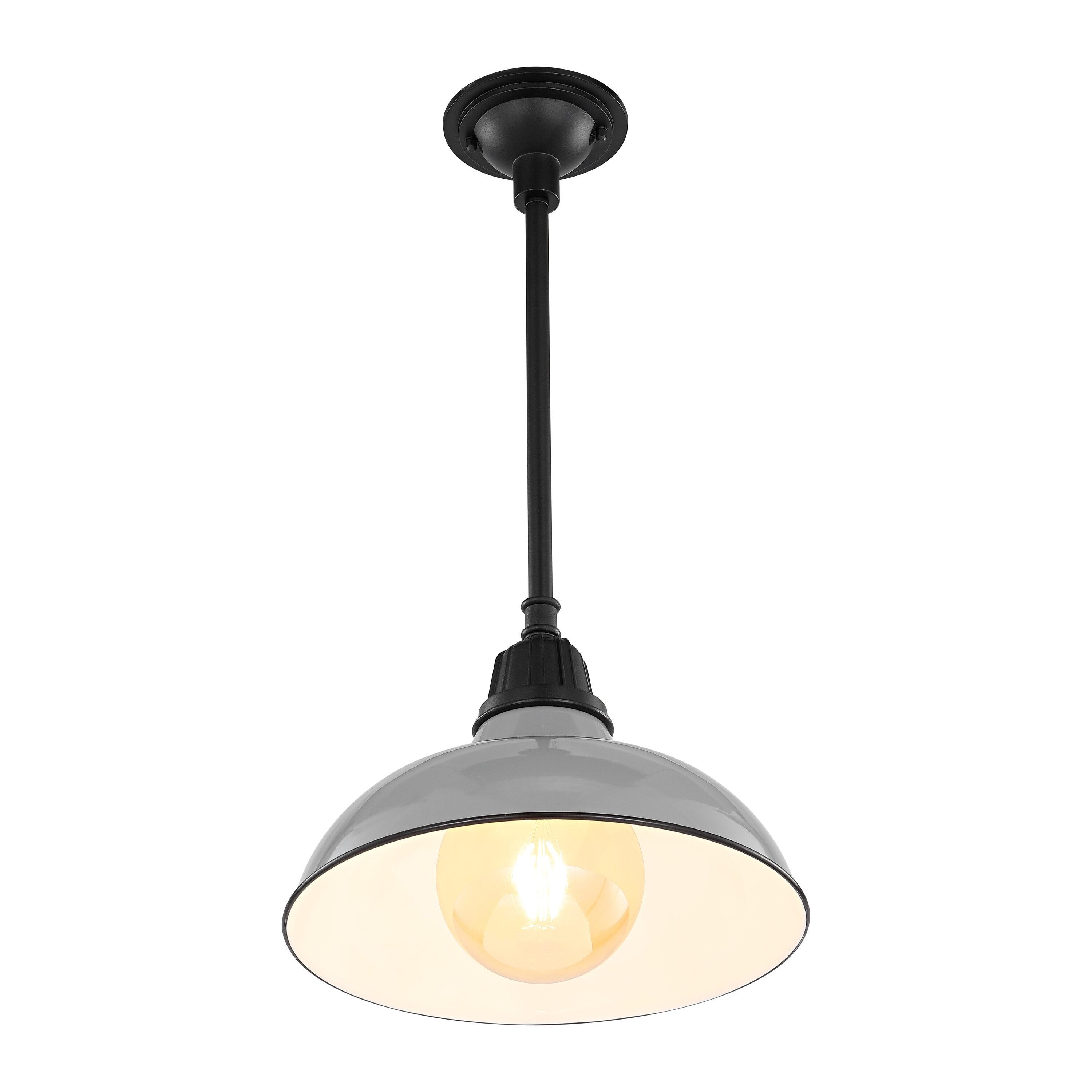 Jasper 12.25" 1-Light Farmhouse Industrial Indoor/Outdoor Iron LED Pendant, Gray