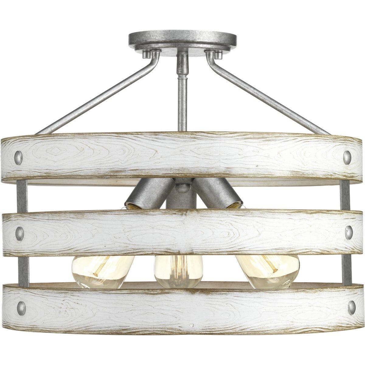 Progress Lighting Gulliver 3-Light Semi-Flush Convertible Ceiling Light, Galvanized Finish, Open Design