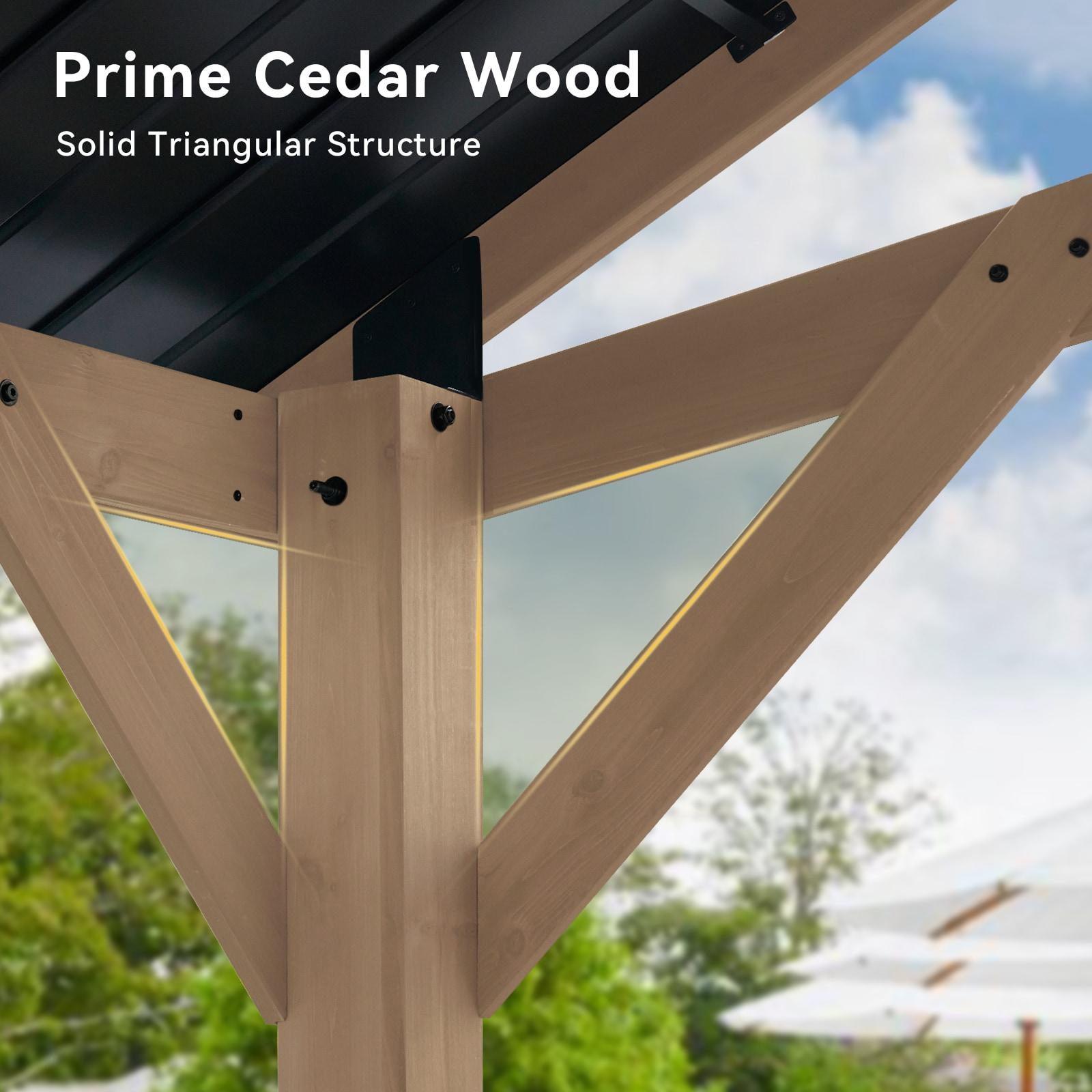 Aoxun 12' x 16' Outdoor Wood Gazebo, Hardtop Gazebo Permanent Wooden Pavilion with Galvanized Steel Gable Roof, for Patio, Garden, Deck, Cedar Wood