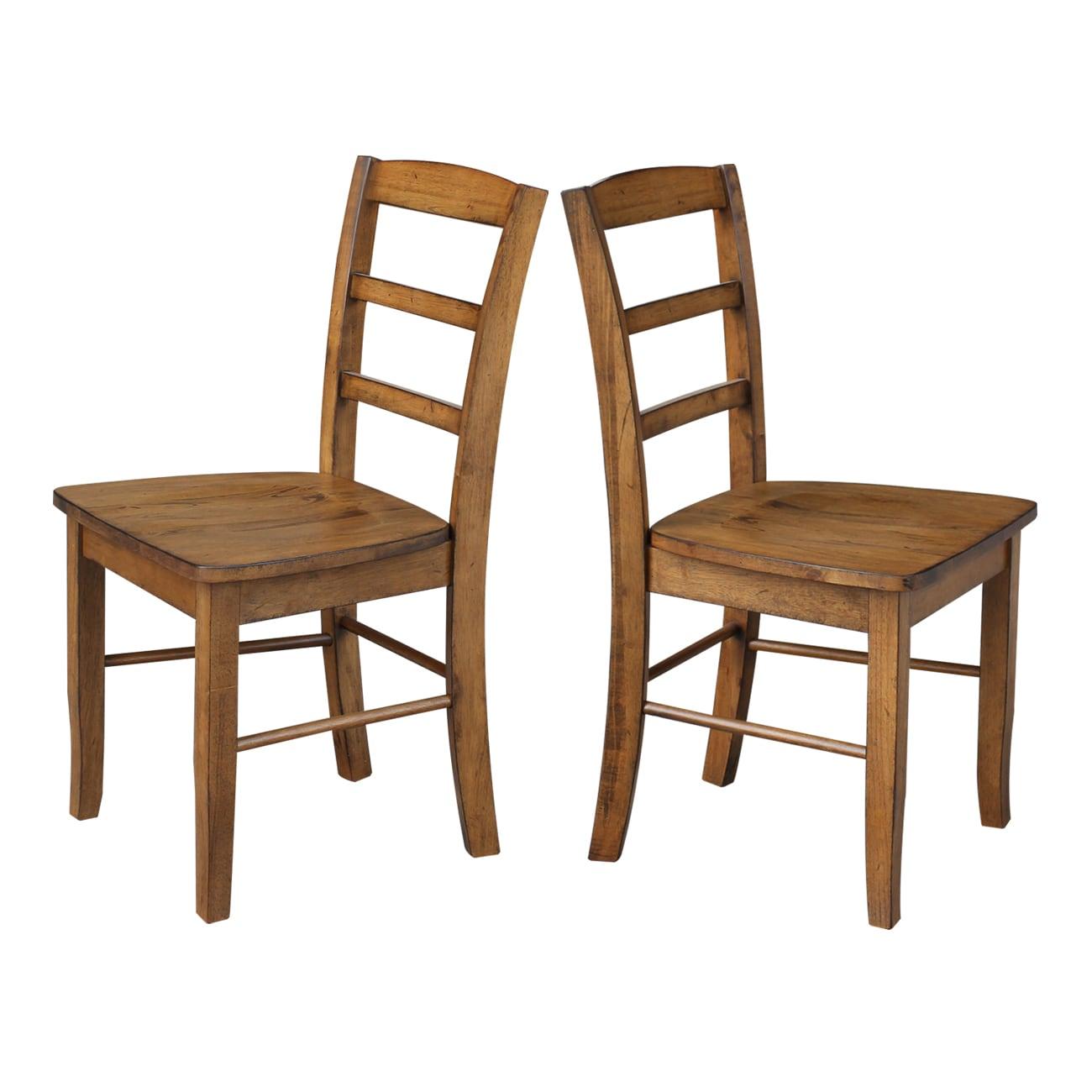 Set of 2 Madrid Ladderback Chairs Pecan - International Concepts: Solid Wood, Armless, Kitchen Seating