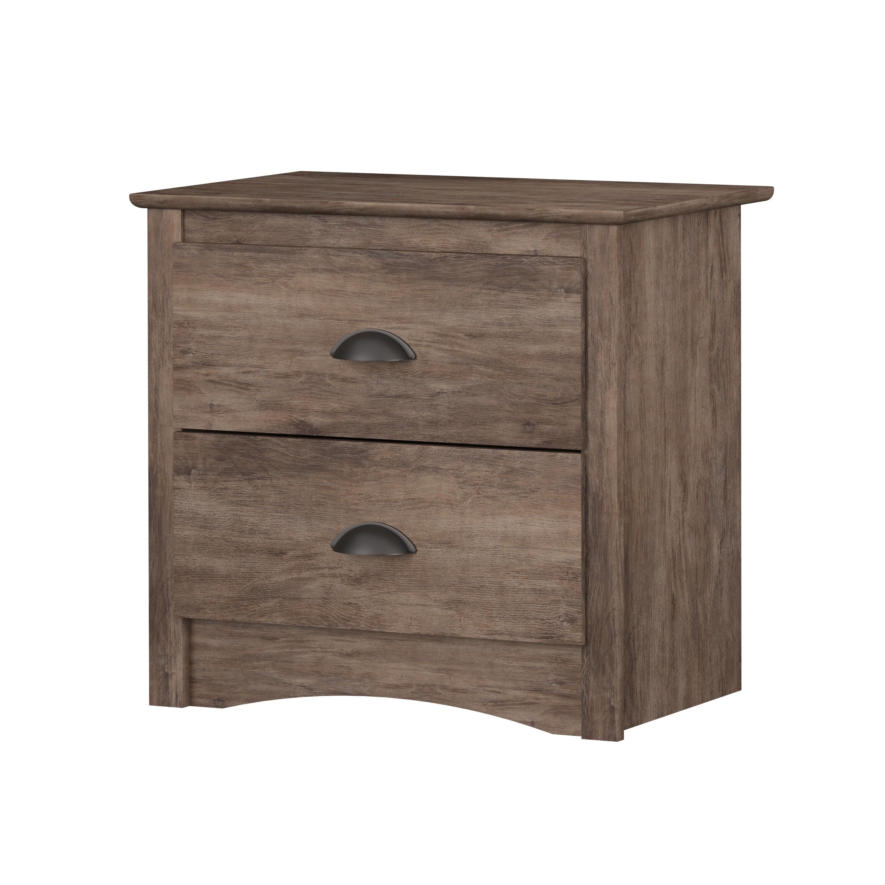 Salt Spring 2 Drawer Nightstand Drifted Gray - Prepac: Coastal Style, Black Metal Handles