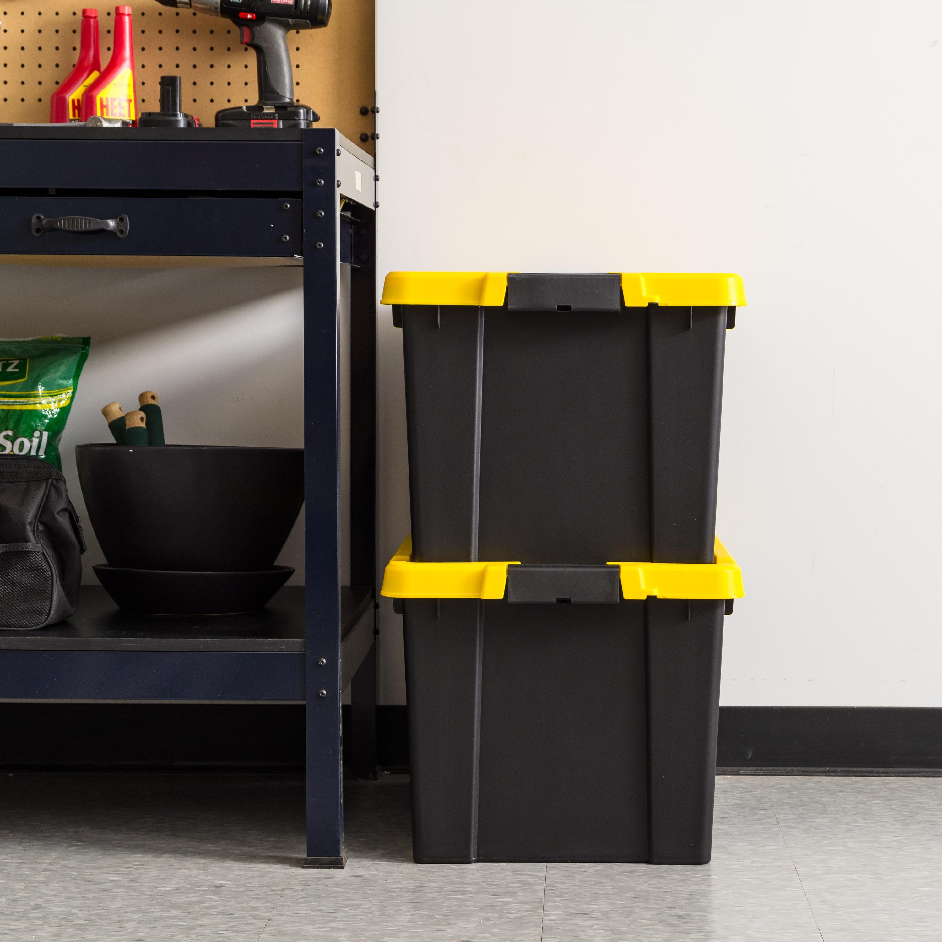 Iris 80 Qt./20 Gal. Heavy-duty Stackable Storage Tote in Black with Yellow Lid (Set of 2)