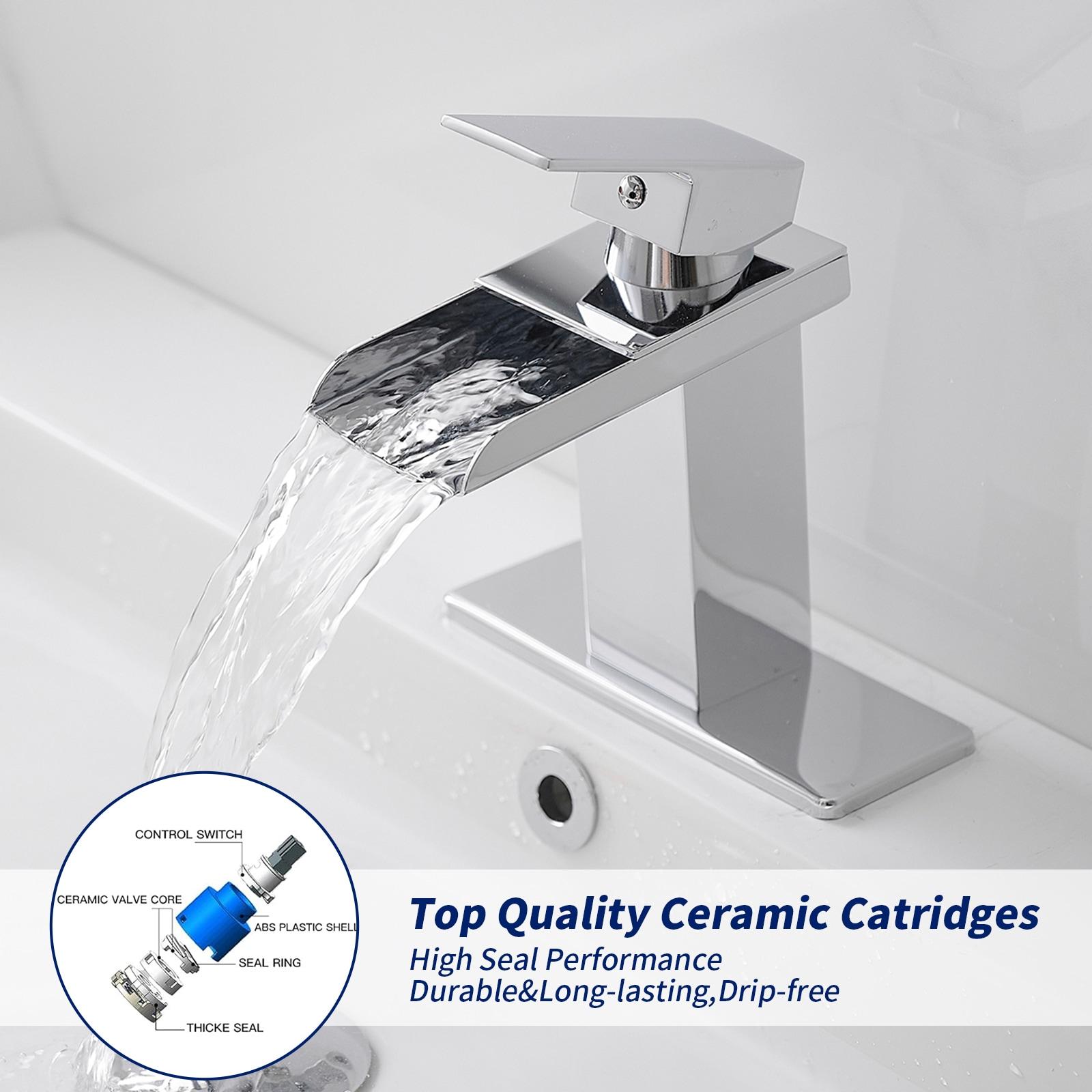 VIBRANTBATH Waterfall Single Hole Single-Handle Low-Arc Bathroom Faucet With Pop-up Drain Assembly in Gold 8009C-2