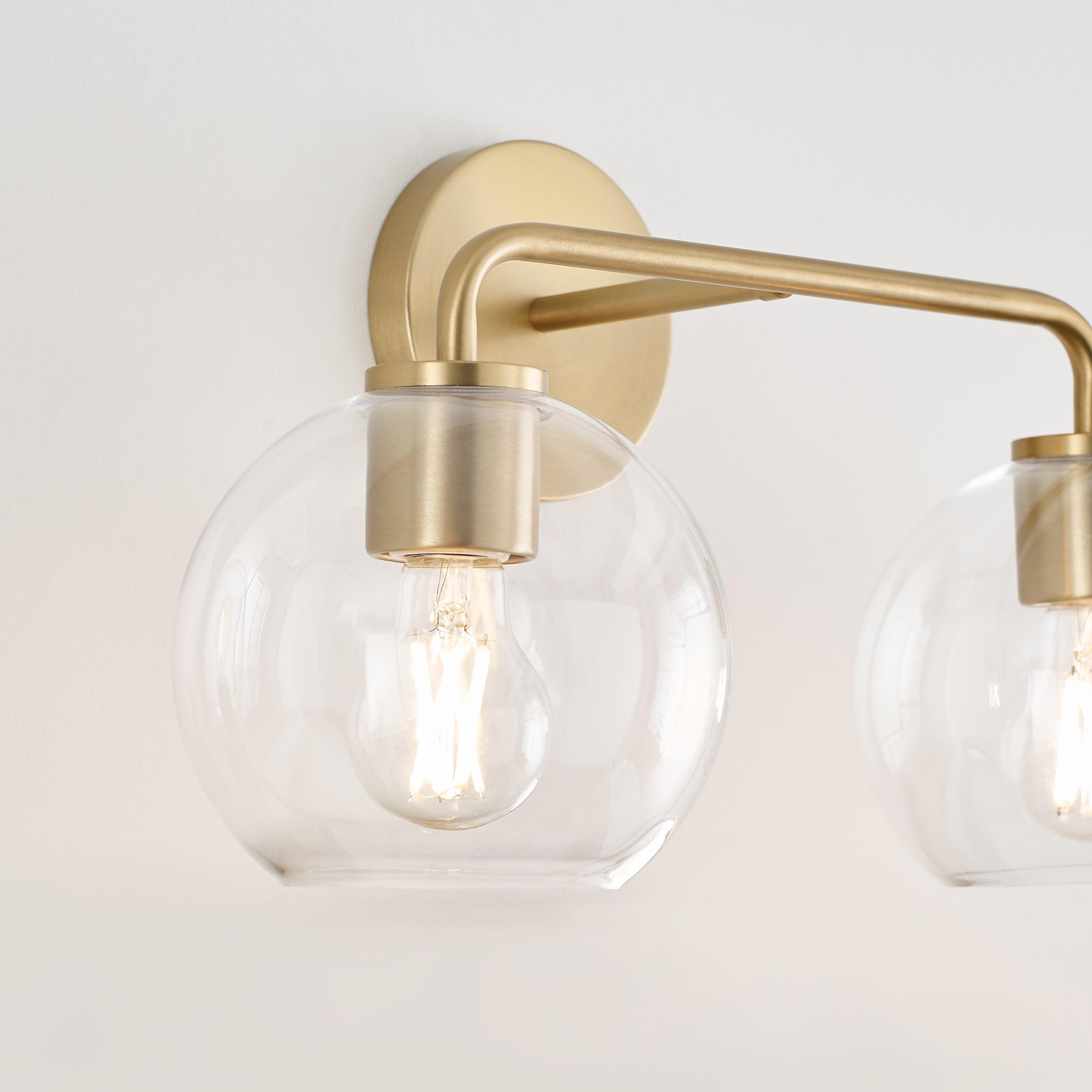 Orley 17.5 in. 2-Light Satin Brass Modern Industrial Wall Bathroom Vanity Light with Clear Glass Shades