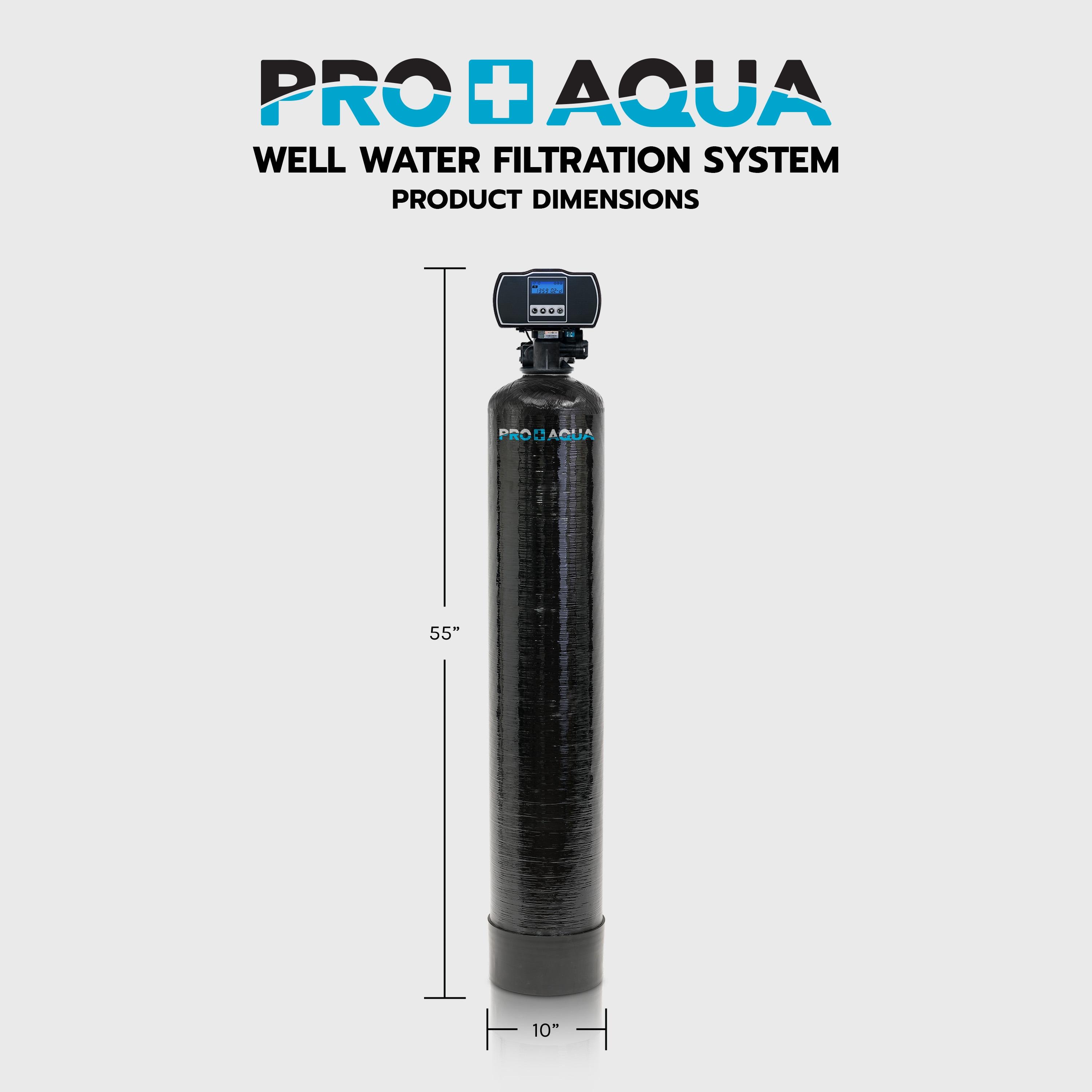 PRO+AQUA Whole House Filter System For Well Water, High Capacity, Proven Contaminant Removal, Auto-Clean, Small Footprint, Zero Water Pressure Drop, US Customer Support, 5 Year Warranty, Built in USA