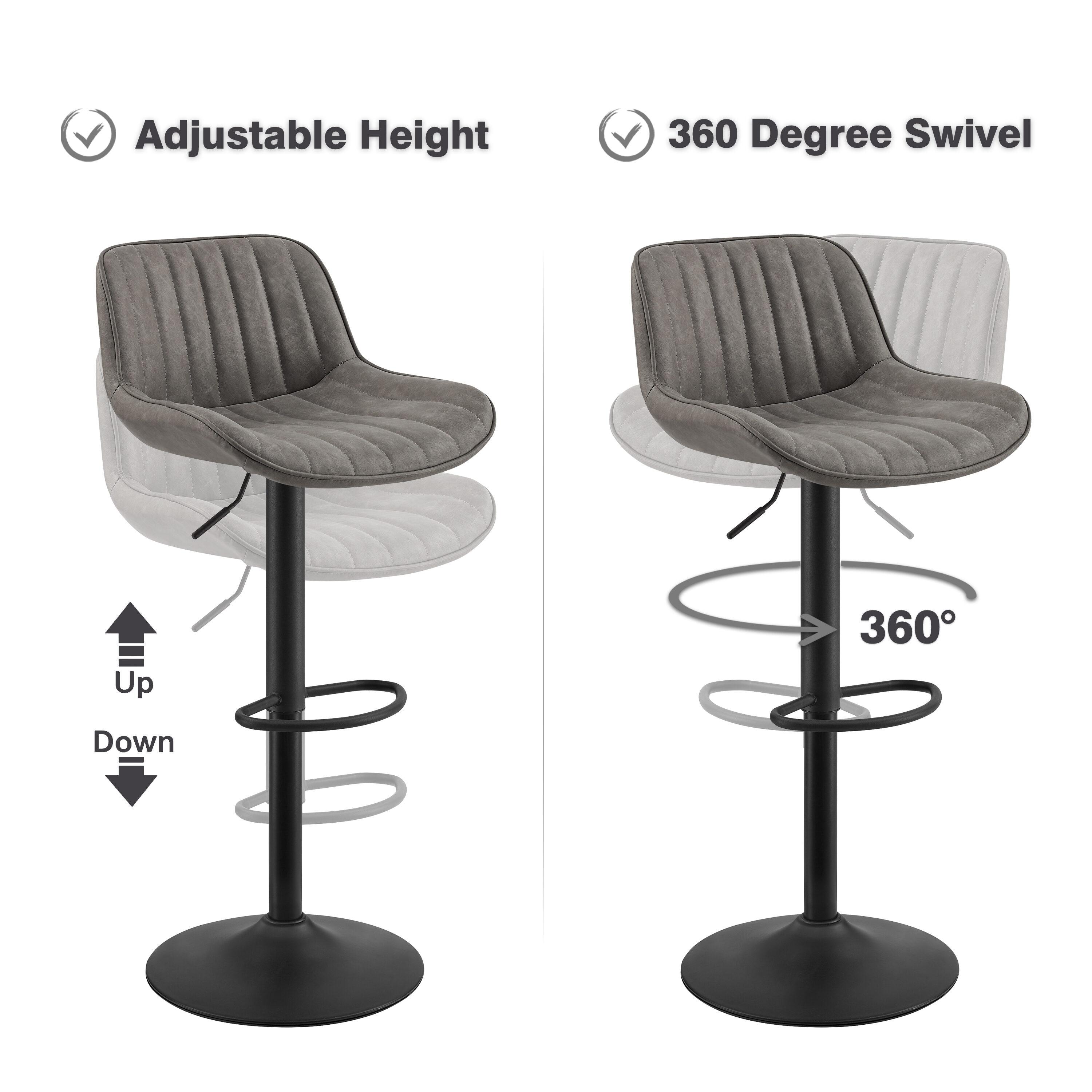 Art Leon Rustic Bar Stools Set of 2, Faux Leather with Backrest Chrome Legs, Upholstered Swivel Kitchen Stools, Gray