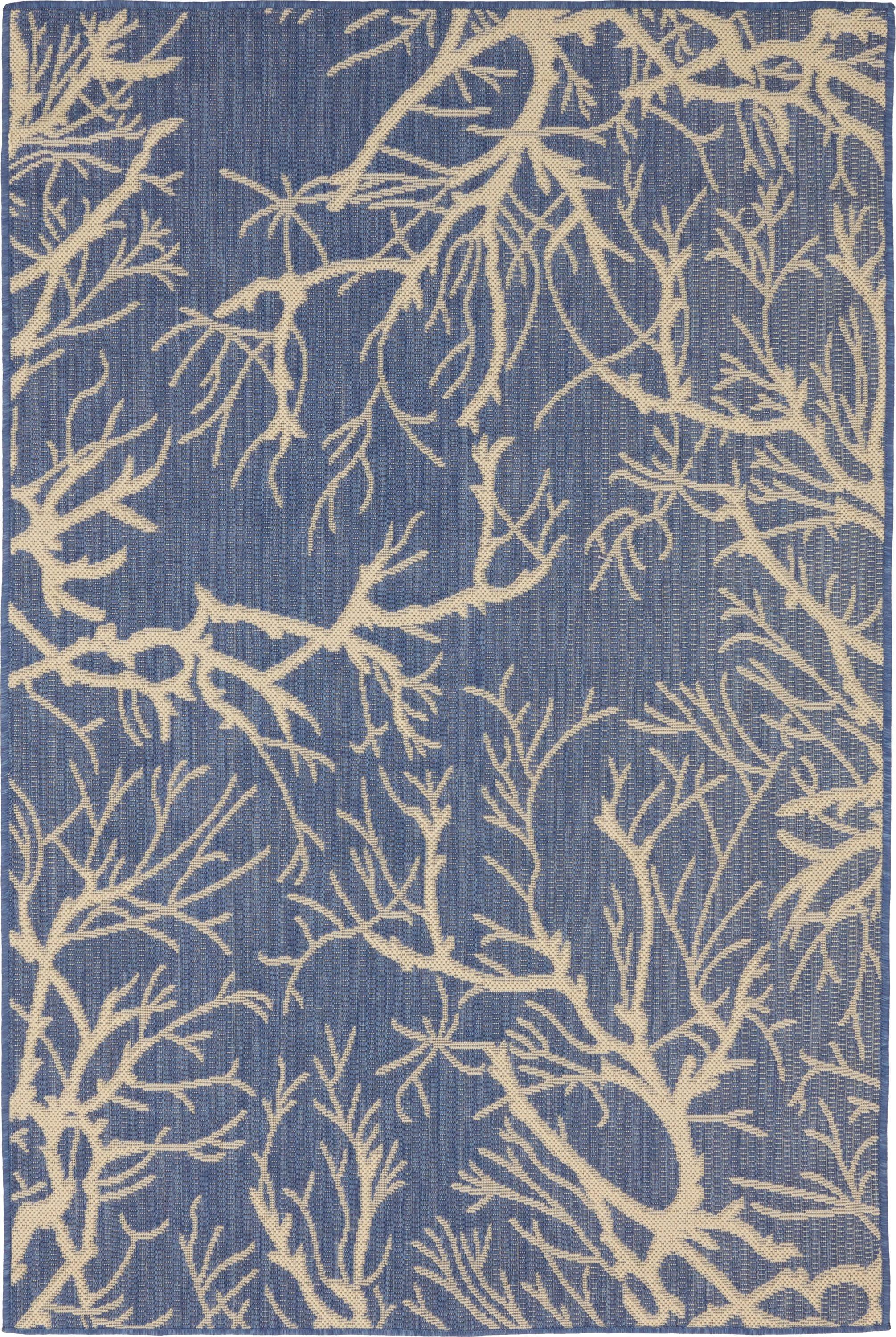 Unique Loom Outdoor Botanical Collection Area Rug - Branch (4' 1" x 6' 1" Rectangle Blue/Beige)