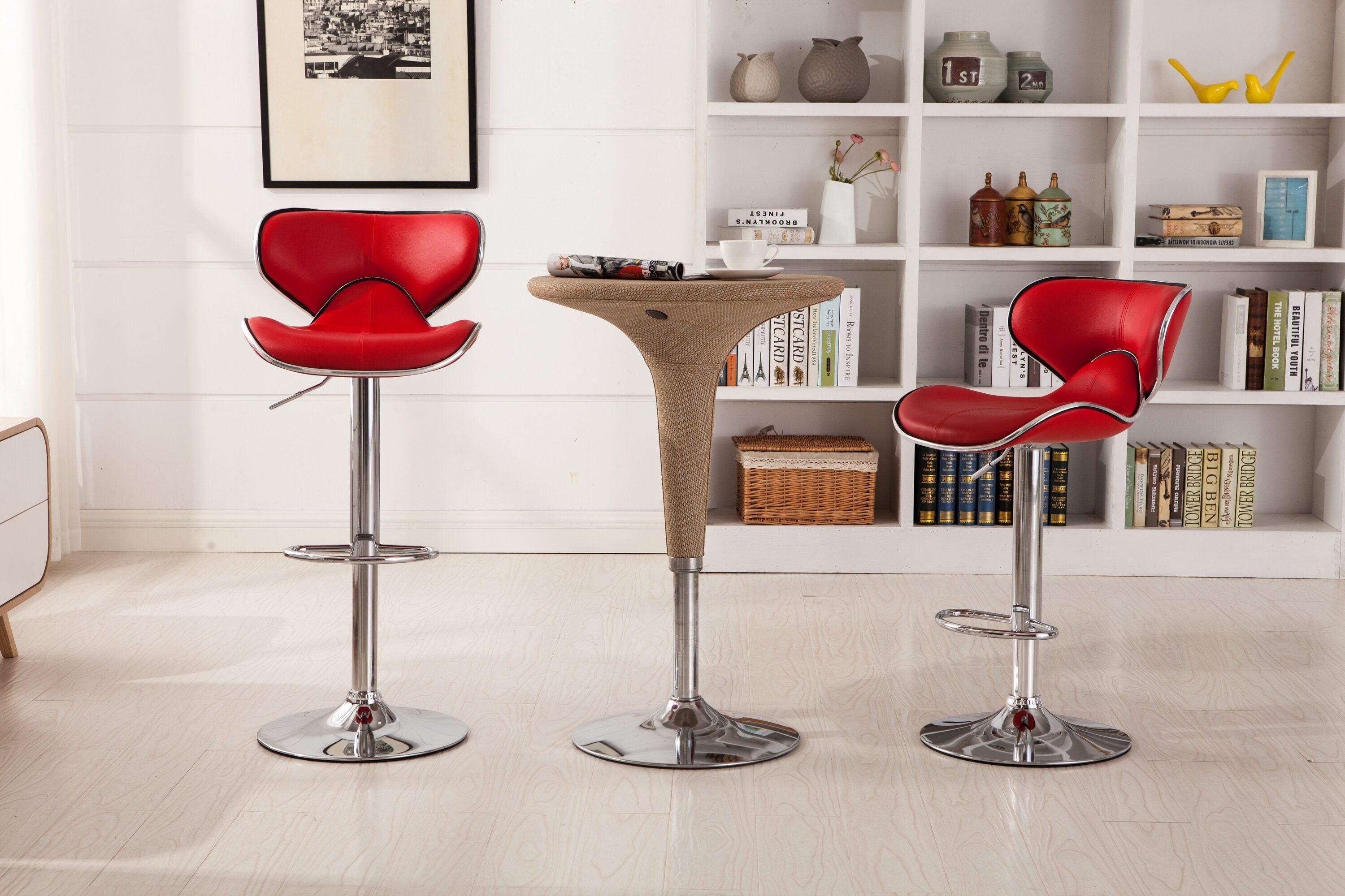 Roundhill Furniture Masaccio Faux Leather Airlift Adjustable Swivel Barstool, Red, Set of 2