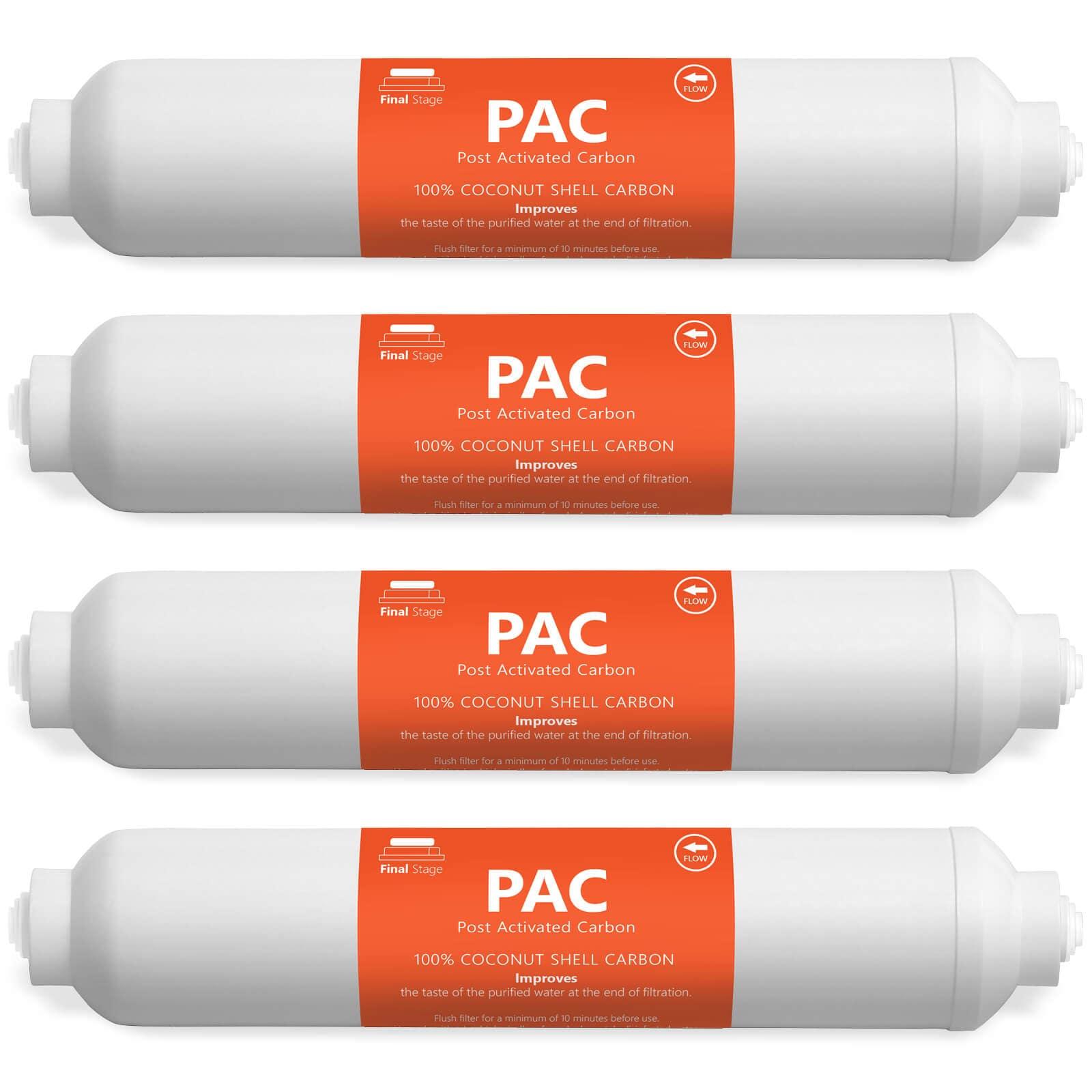 4 Pack Post Activated Carbon Water Filter Replacement - 5 Micron - Under Sink Reverse Osmosis System