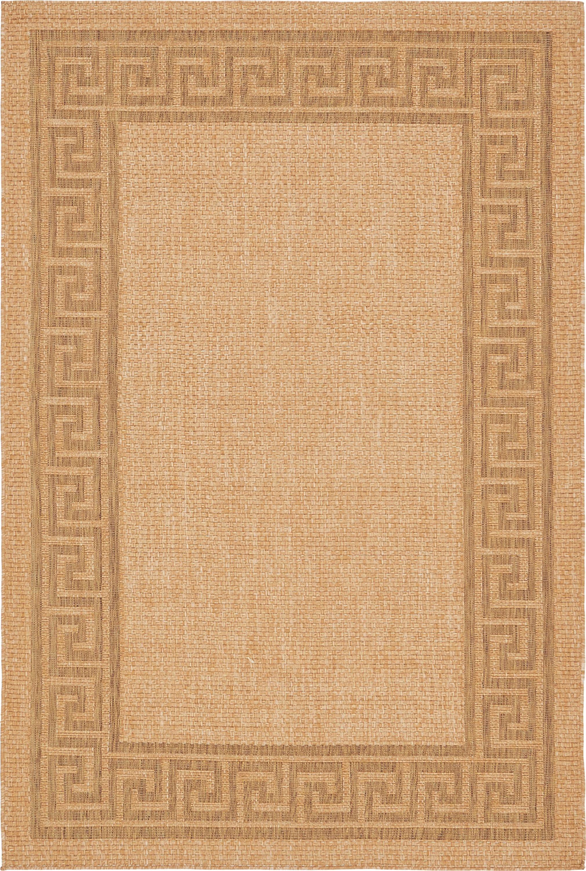 Unique Loom Outdoor Border Collection Area Rug - Greek Key (6' 1" x 9' Rectangle Light Brown/Tan)