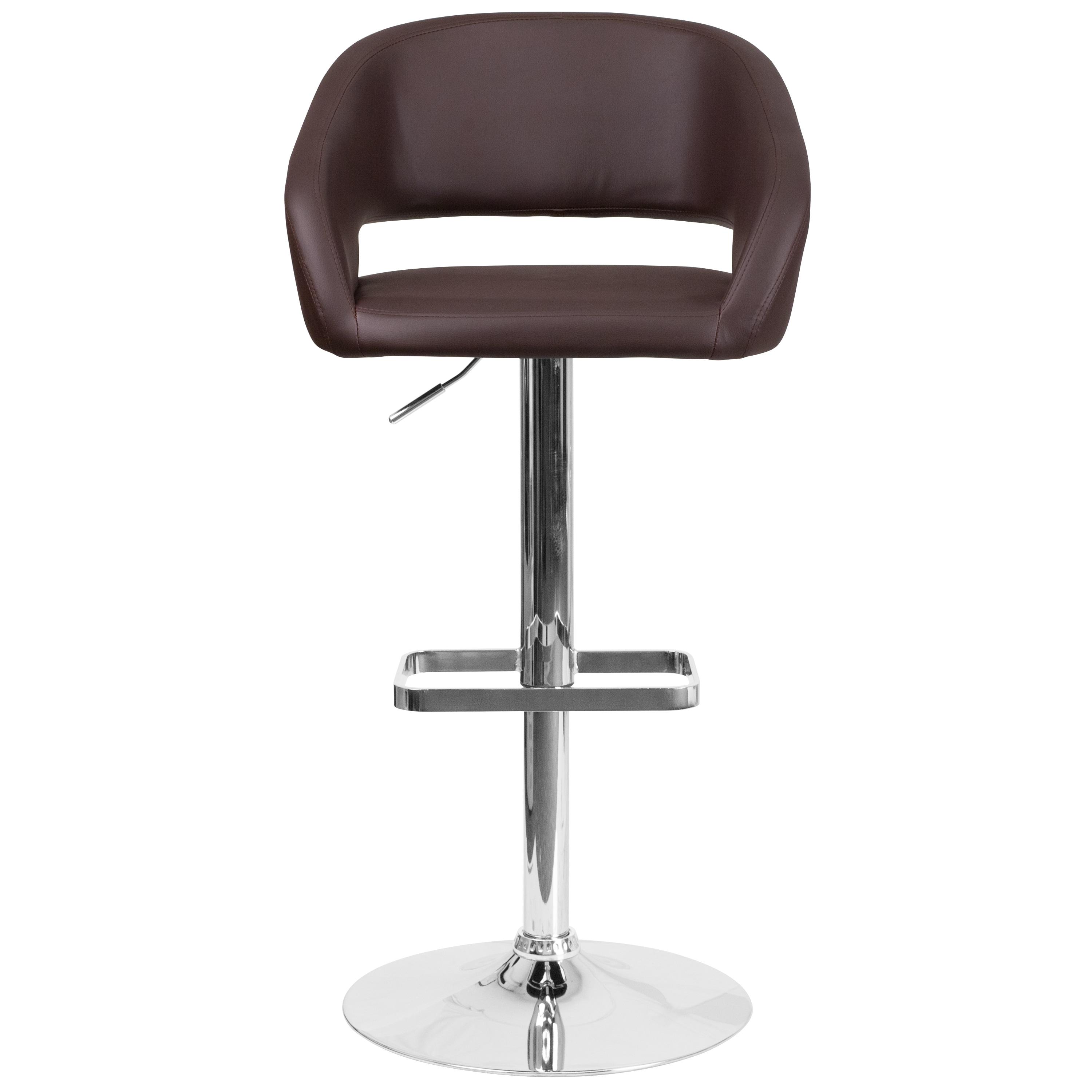 Flash Furniture Contemporary Brown Vinyl Adjustable Height Barstool with Rounded Mid-Back and Chrome Base