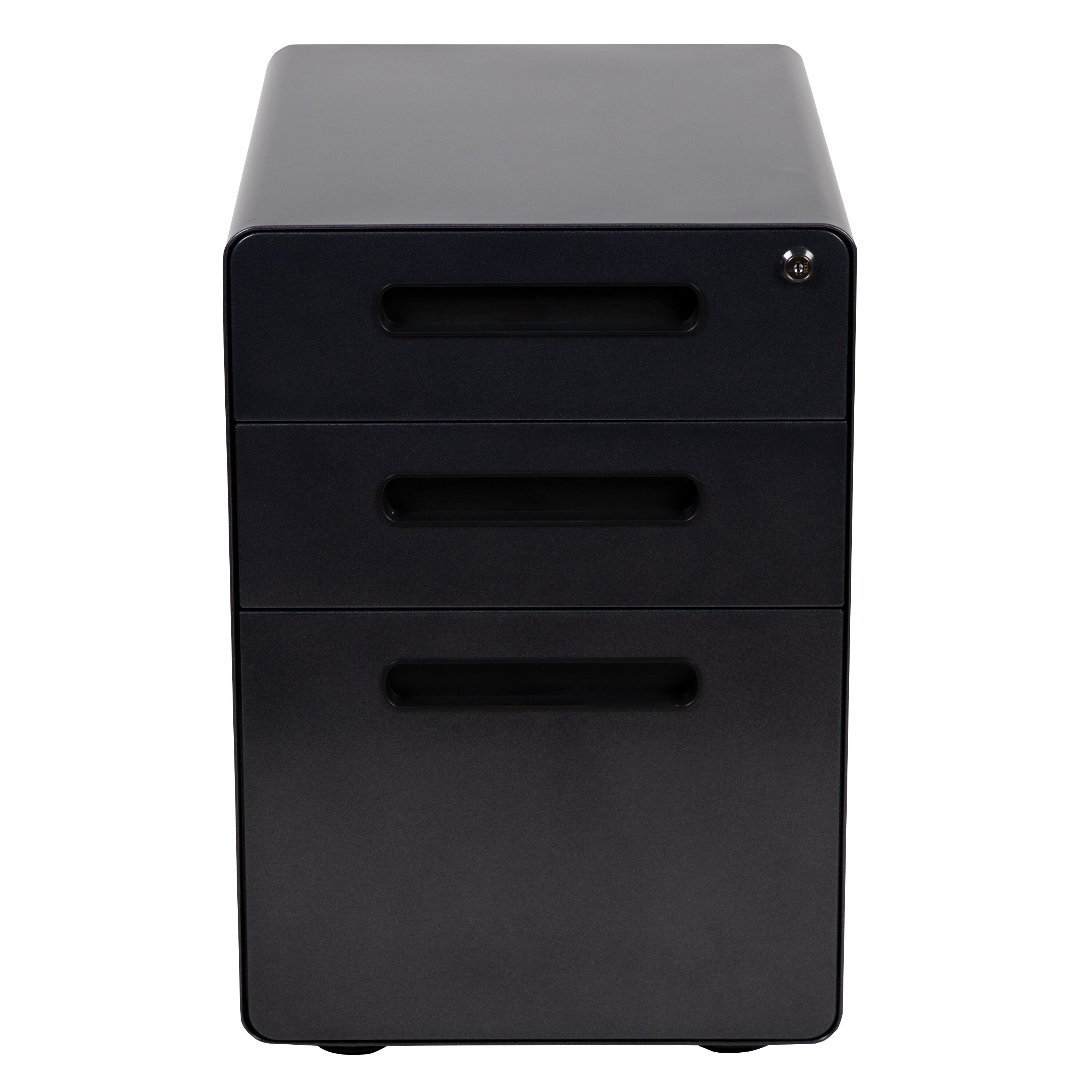 Flash Furniture Ergonomic 3-Drawer Mobile Locking Filing Cabinet with Anti-Tilt Mechanism and Hanging Drawer for Legal & Letter Files, Black