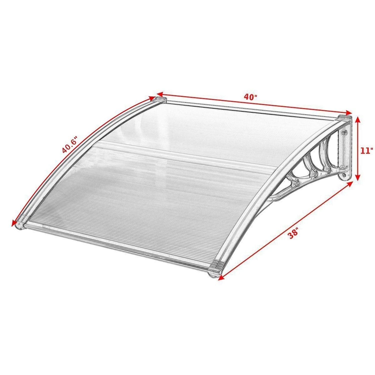 40" x 40" Door Window Awning Exterior, Polycarbonate Cover Entry Door Outdoor Patio Awning Canopy, Front Door Overhang Awning for Sun Shutter, UV, Rain and Snow Protection, Hollow Sheet (Clear Board)