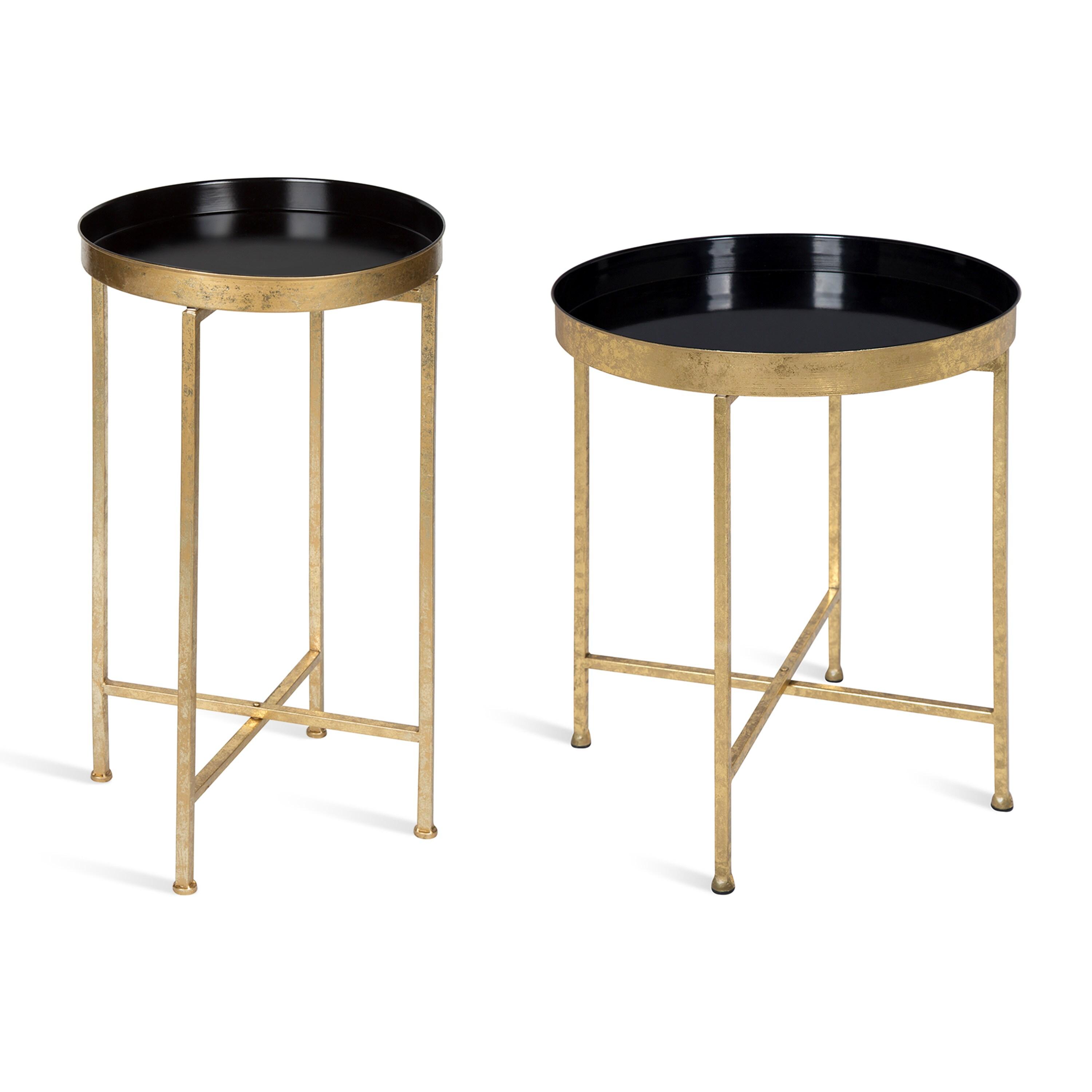 Kate and Laurel Celia Round Metal Tea Table, 14x14x25.75, Gold and Black
