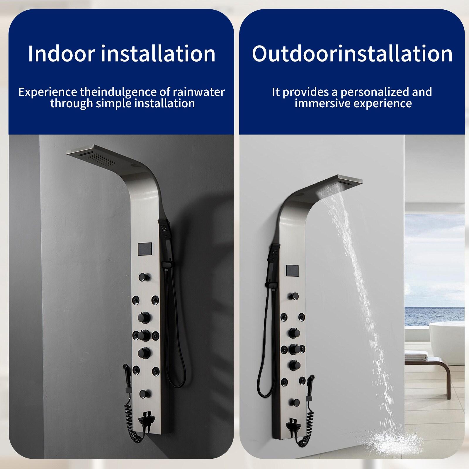 BWE 8-Jet Rainfall Shower Panel System with Rainfall Waterfall Shower Head and Shower Wand in