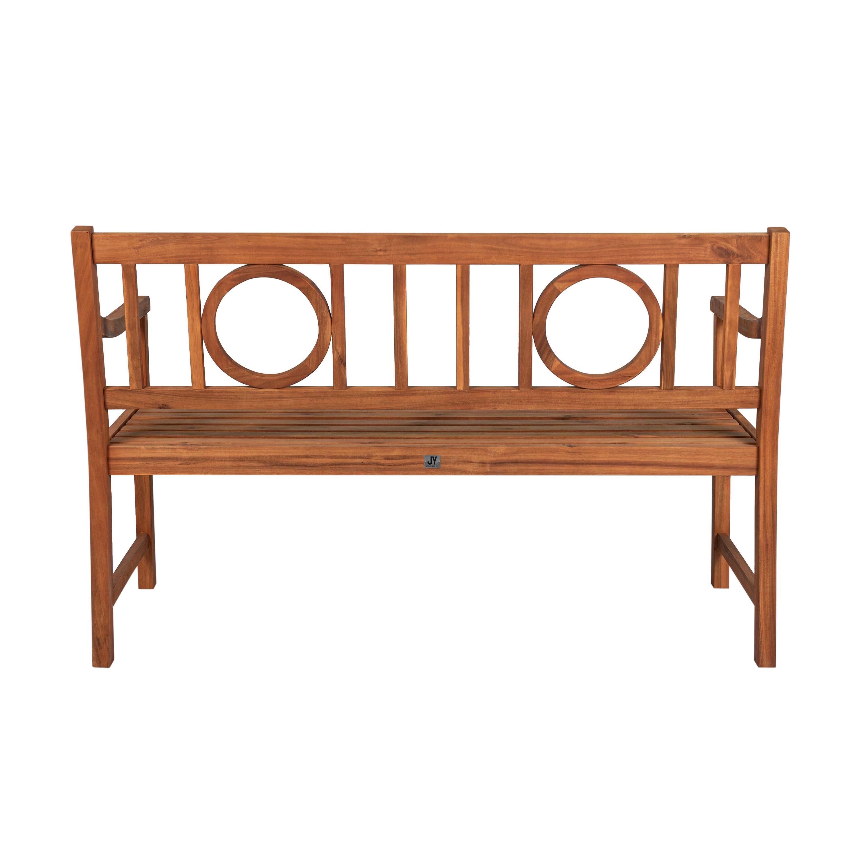 Apollo 3-Seat Circle-Back Acacia Wood Outdoor Garden Patio Bench, Teak - JONATHAN Y