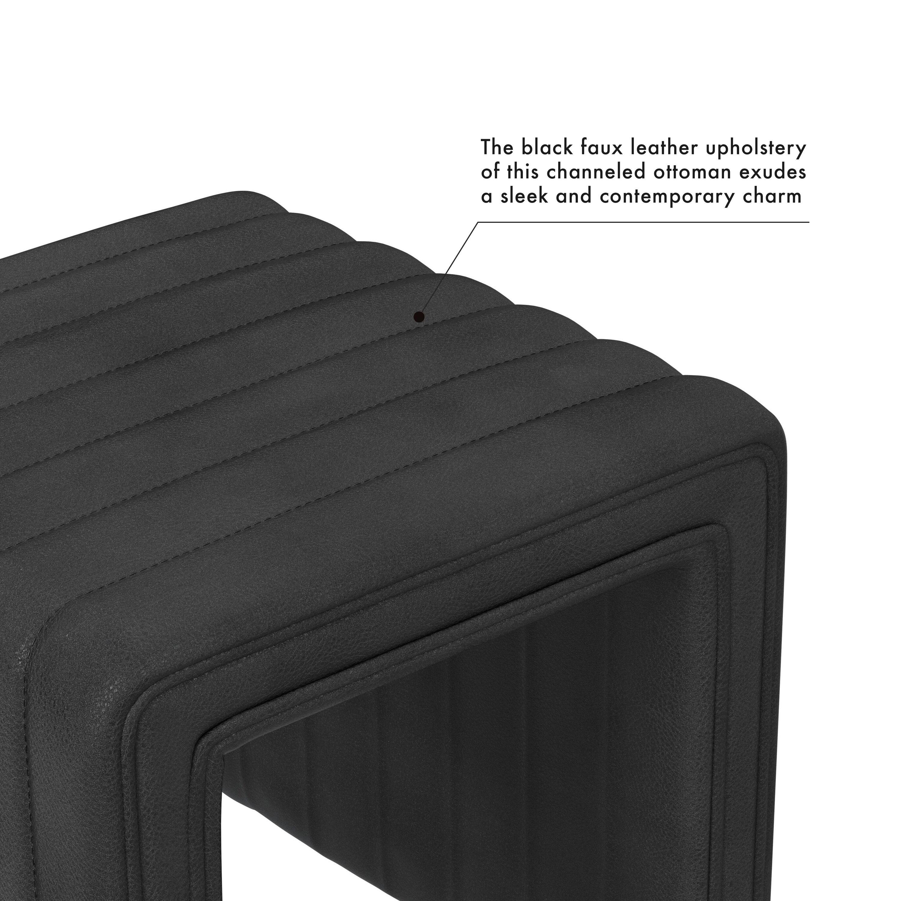 HomePop Modern Channel Faux Leather Ottoman Black: Upholstered Square Bench, No Assembly Required