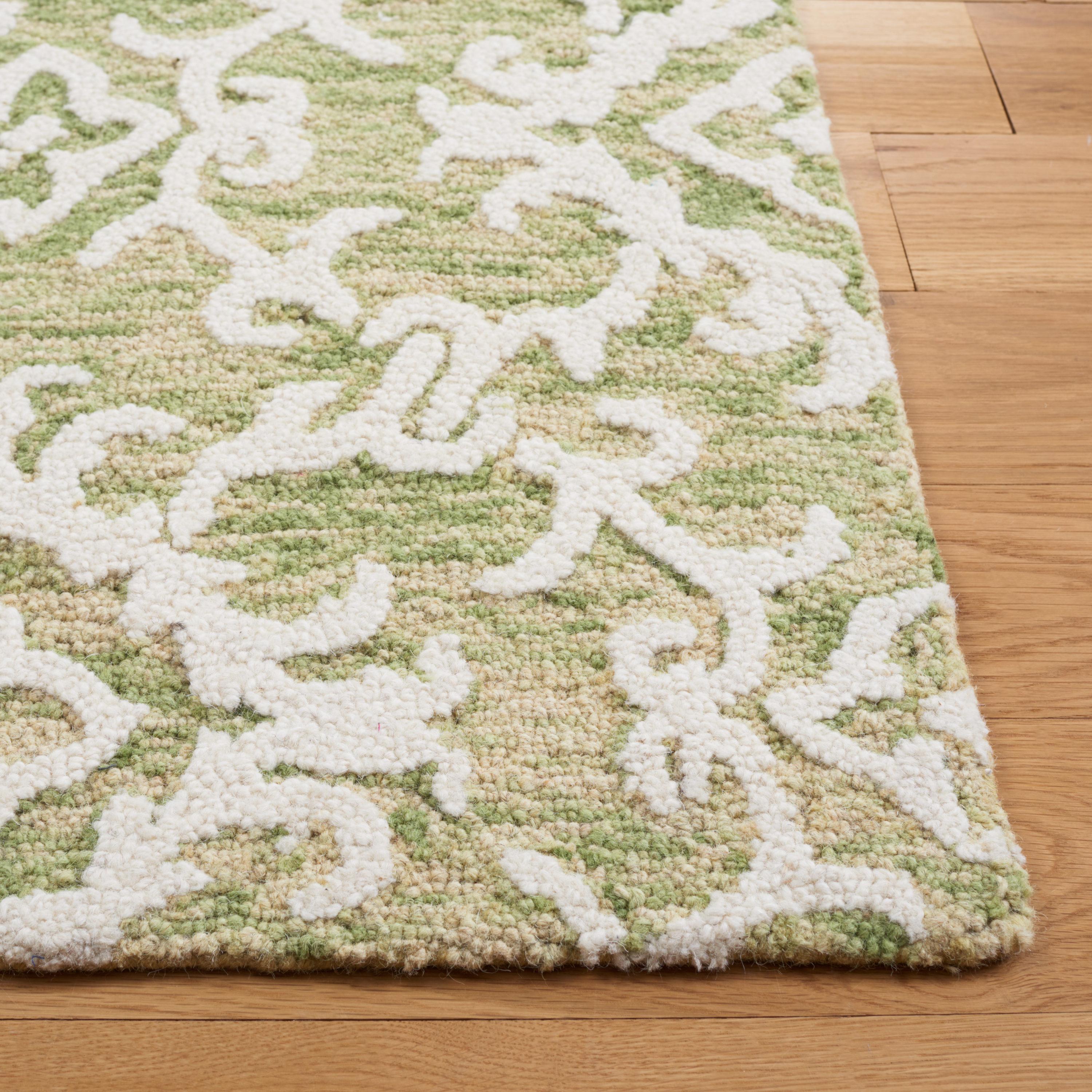 Light Green and Ivory Floral Wool 9' x 12' Handmade Tufted Area Rug