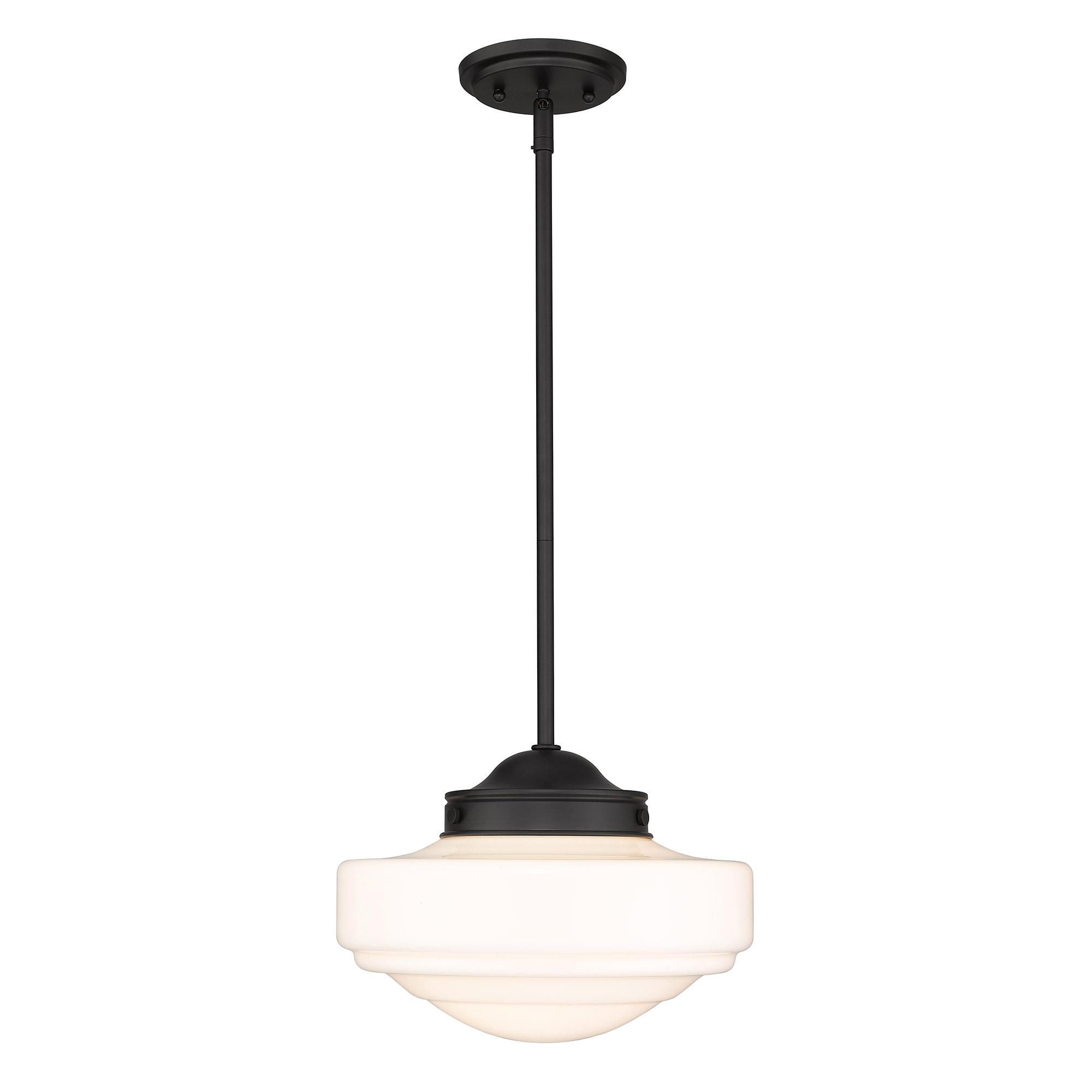 Golden Lighting Ingalls 1-Light Pendant in Matte Black with Vintage Milk Glass