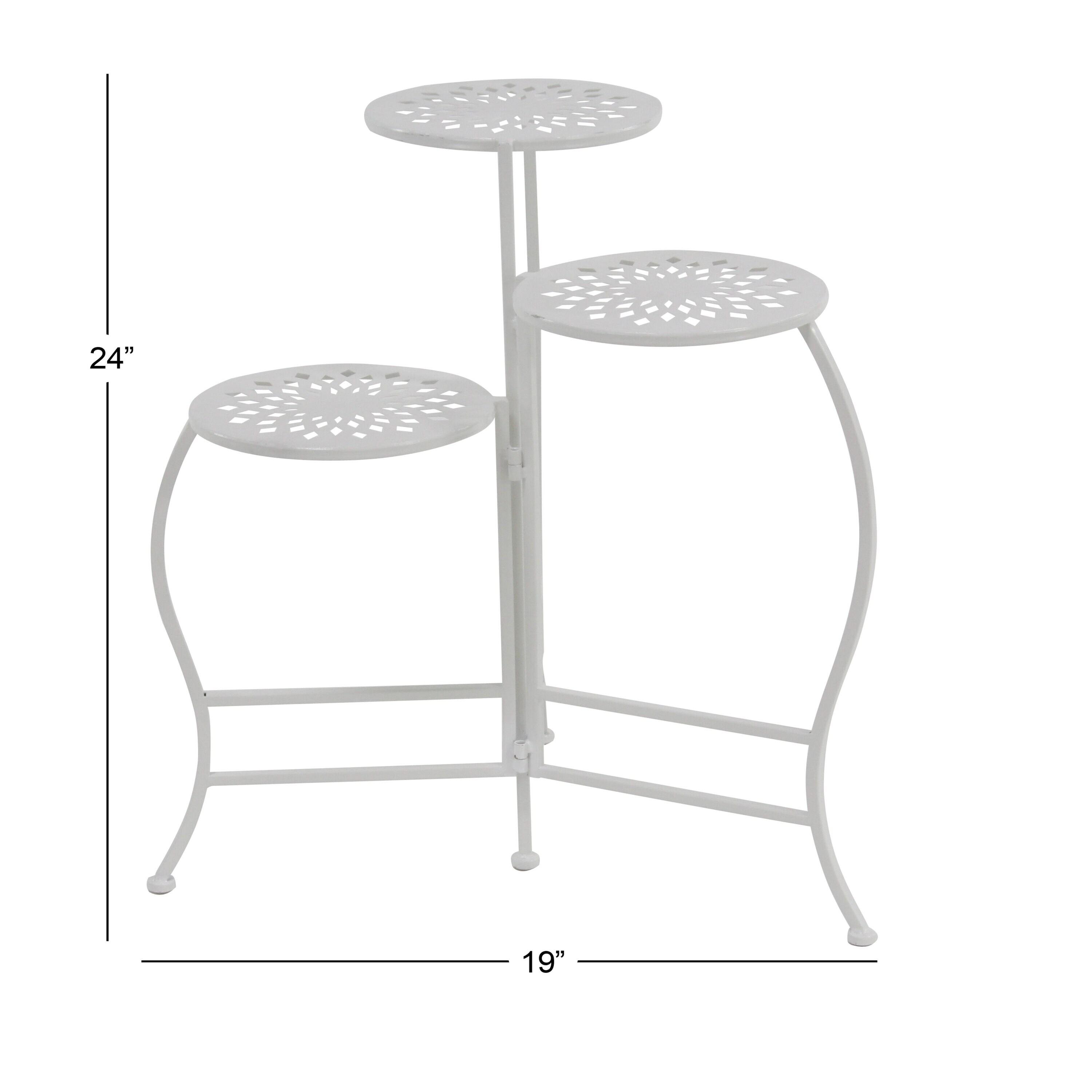 24" White Metal 3-Tier Folding Plant Stand