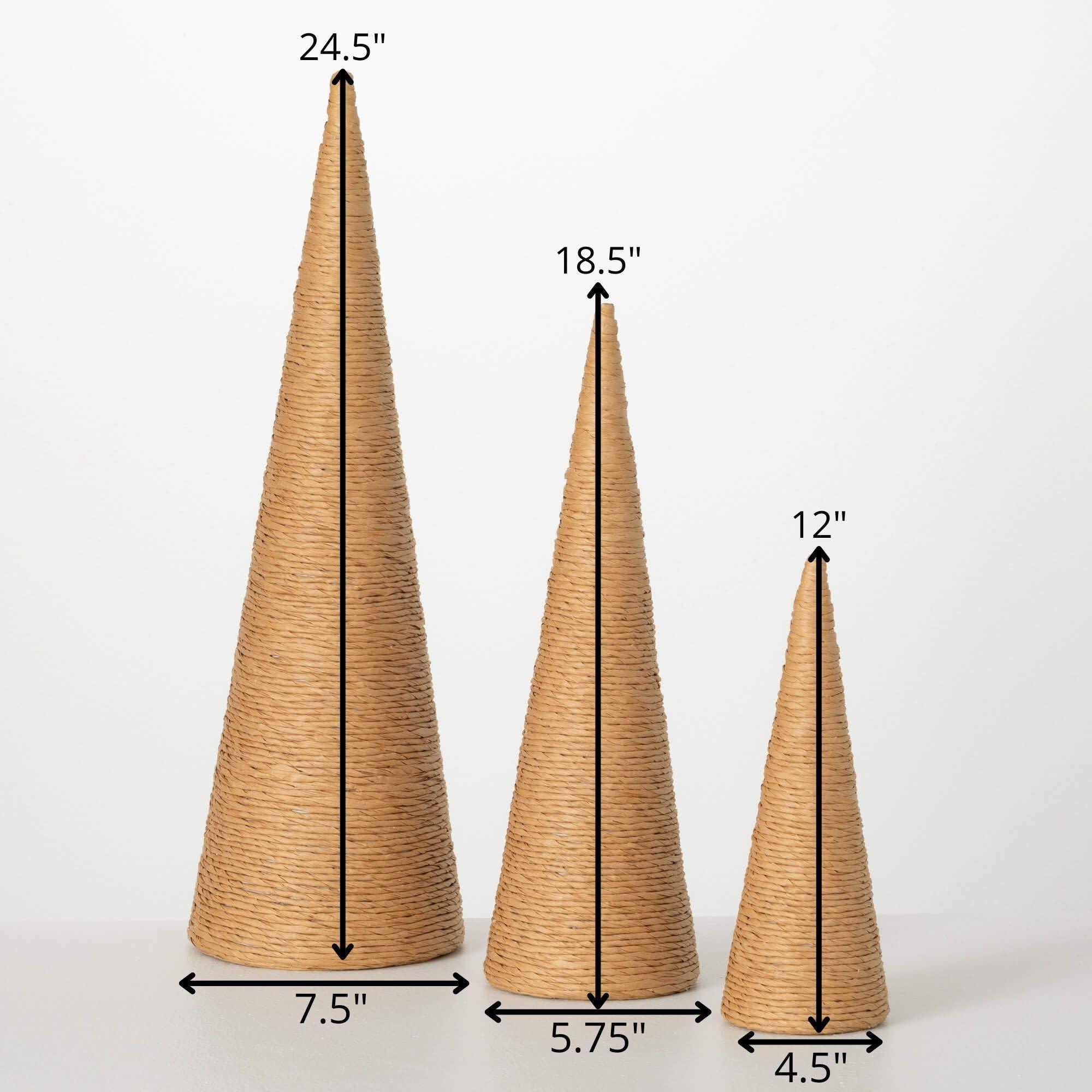 12"H  18.5"H & 24.5"H Sullivans Christmas Rope Tabletop Christmas Trees Set of 3  Natural