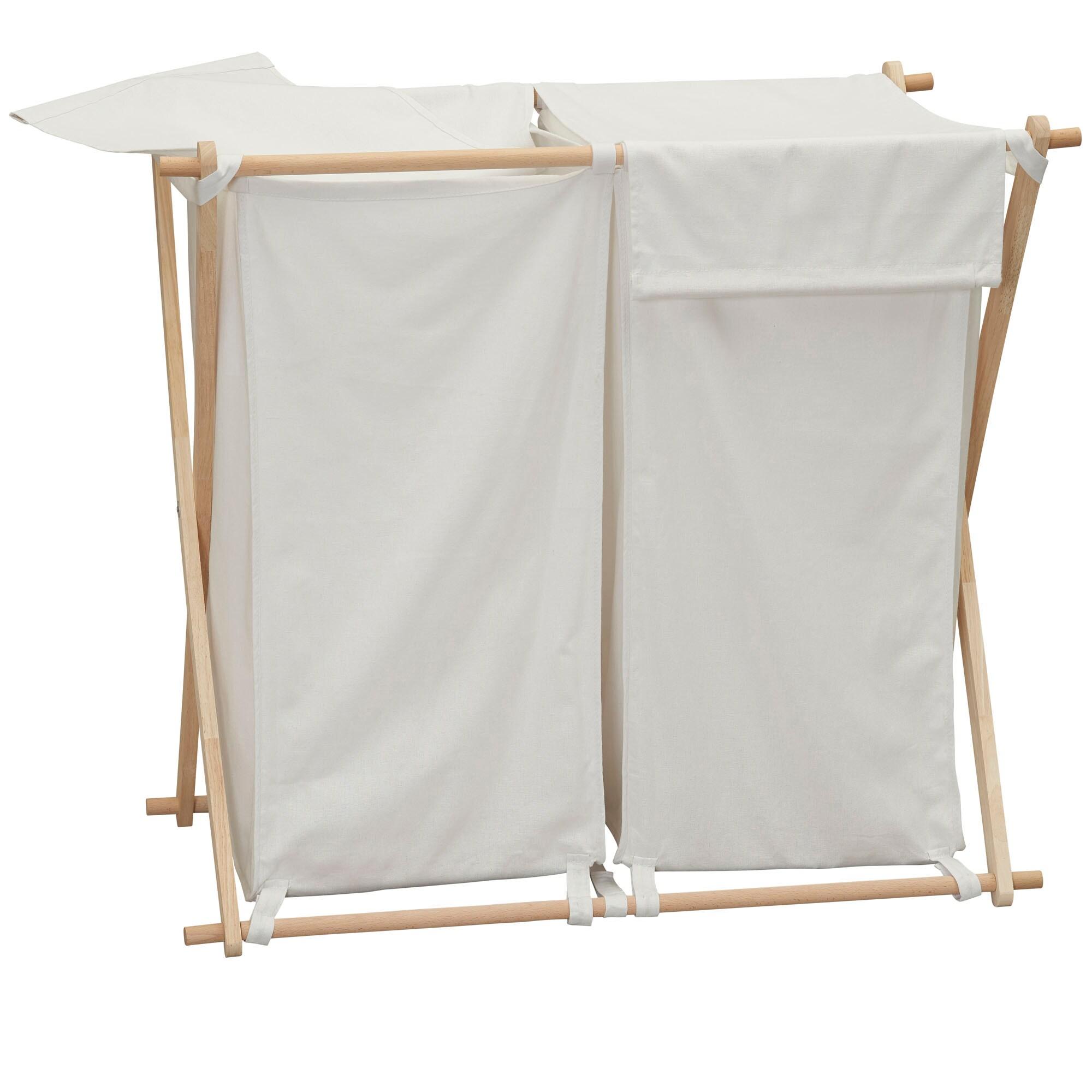 Household Essentials Wood X-Frame Double Sorter White: Removable Liner, 40 lb Capacity, Clothes Drying Rack