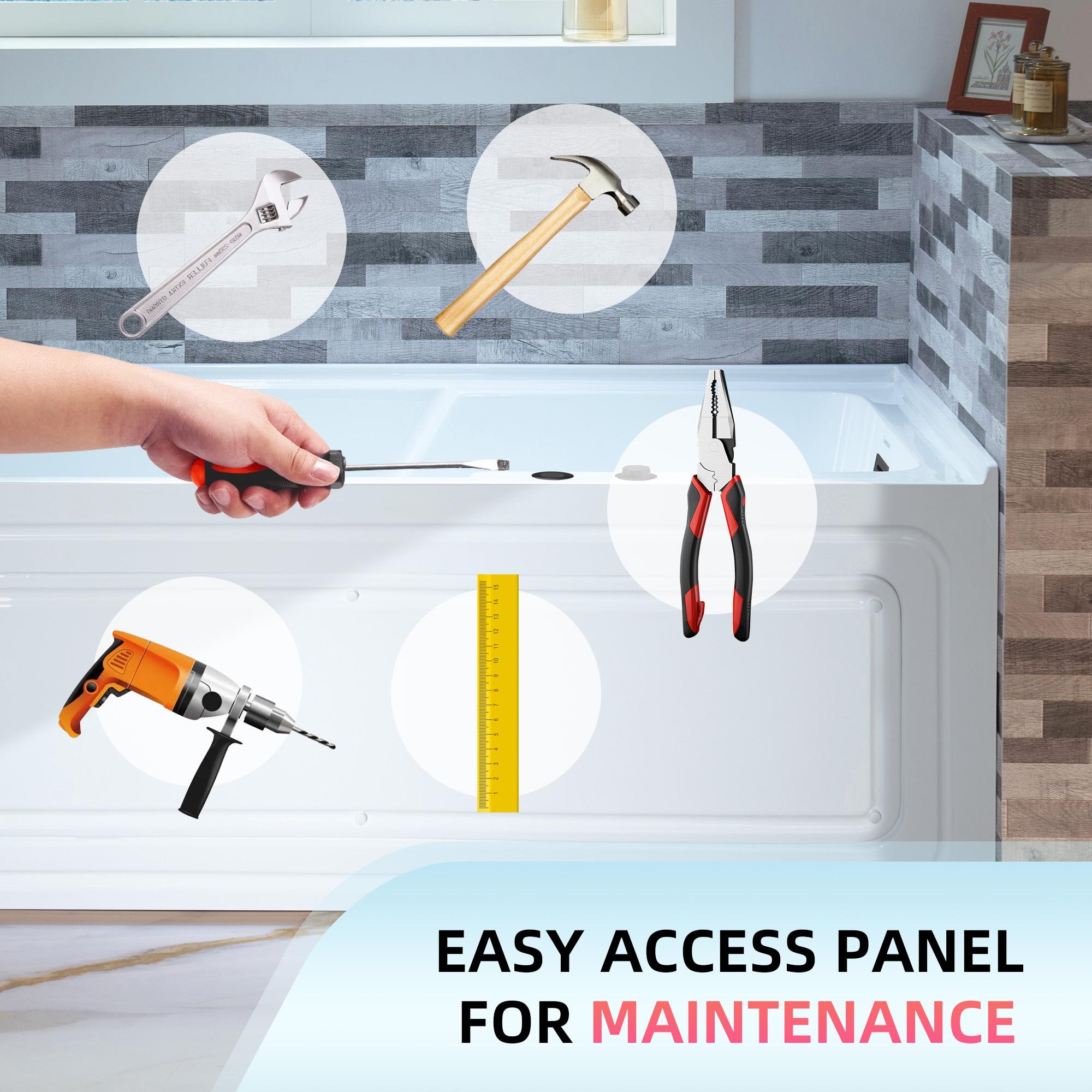 60" x 30" Whirlpool Heated Rectangular Alcove Acrylic Bathtub with Chrome/Matte Black Drain and Overflow