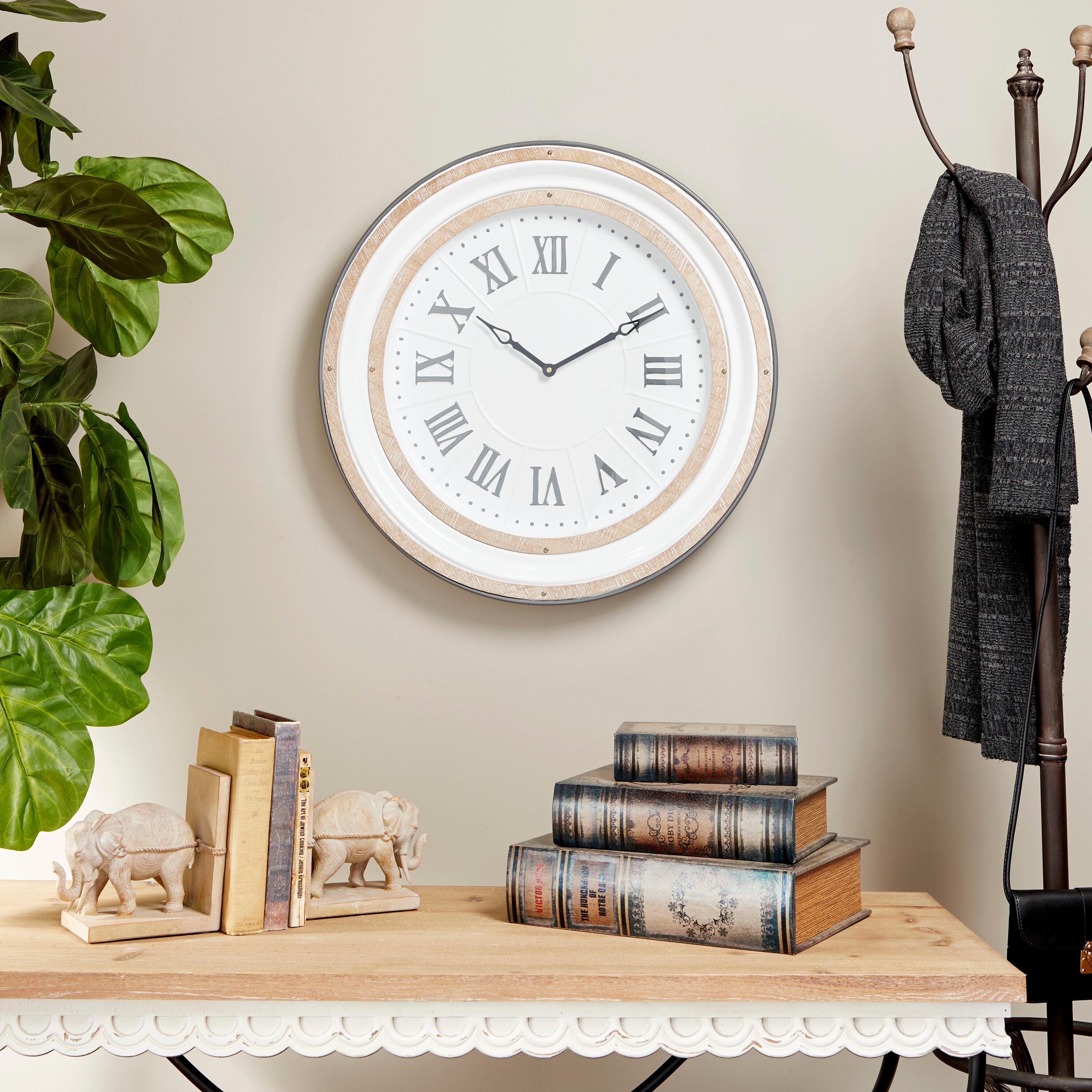 Farmhouse Metal Vintage Wall Clock White - Olivia & May: Silent Mechanism, 24" Size, Round Shape