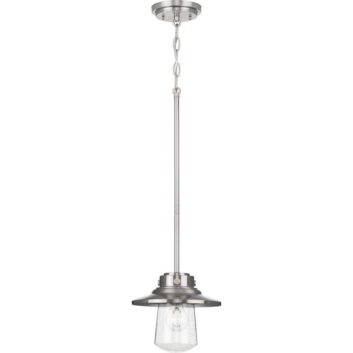 Progress Lighting Tremont 1-Light Matte Black Clear Seeded Glass Farmhouse Outdoor Hanging Mini-Pendant