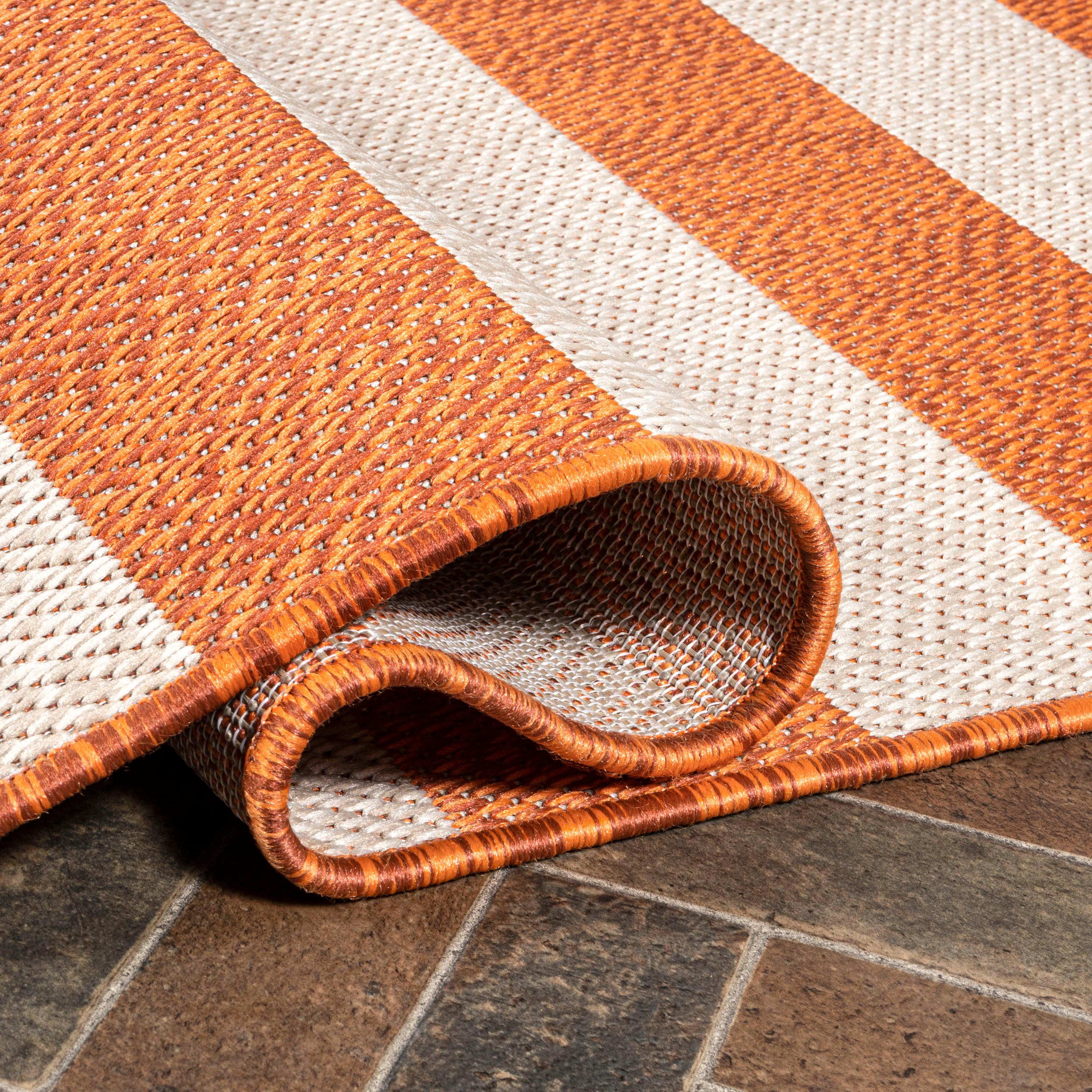 3' x 5' Negril Two-Tone Wide Stripe Indoor/Outdoor Area Rug, Orange/Beige - JONATHAN Y