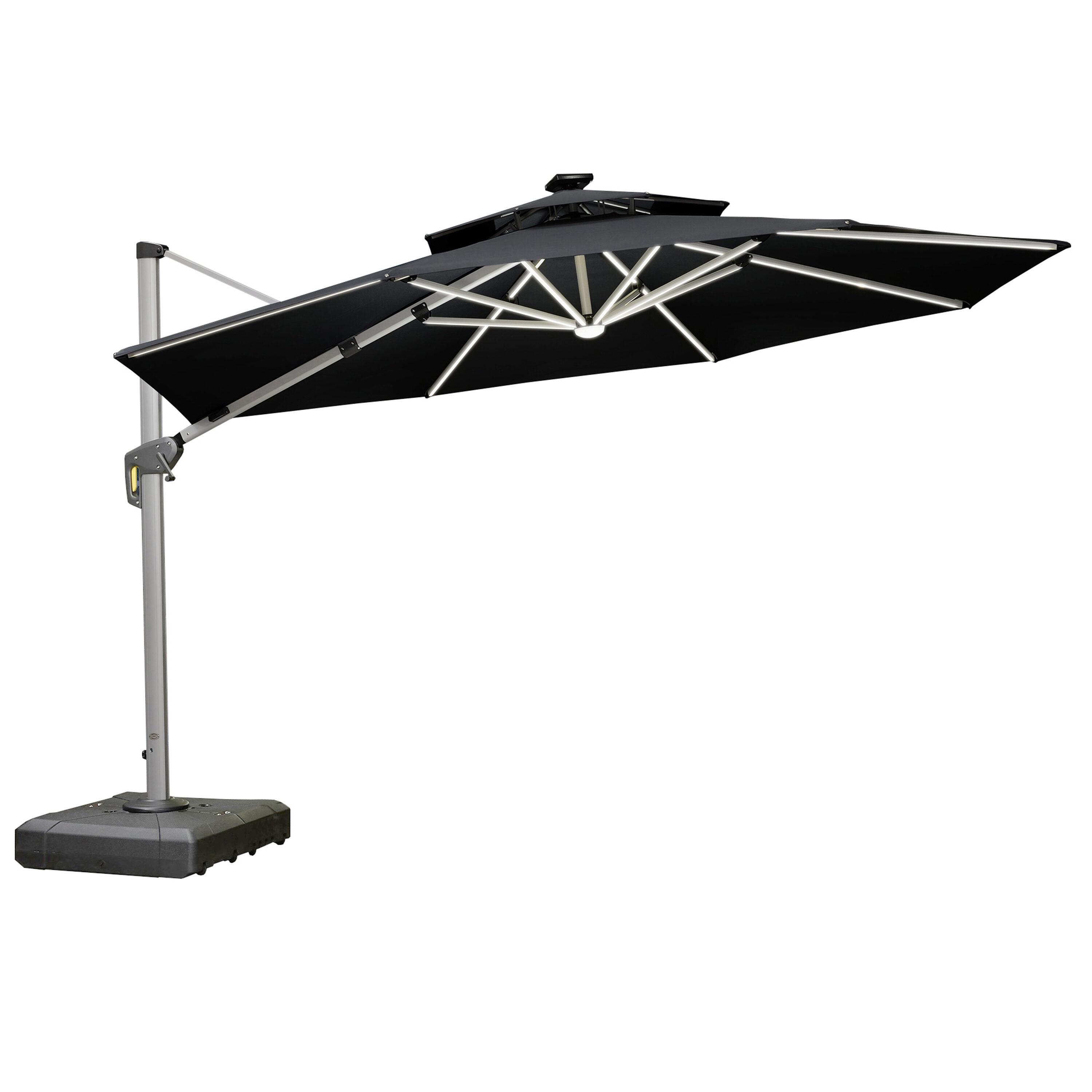 PURPLE LEAF 12-ft Aluminum Black Crank Cantilever Patio Umbrella with Lights