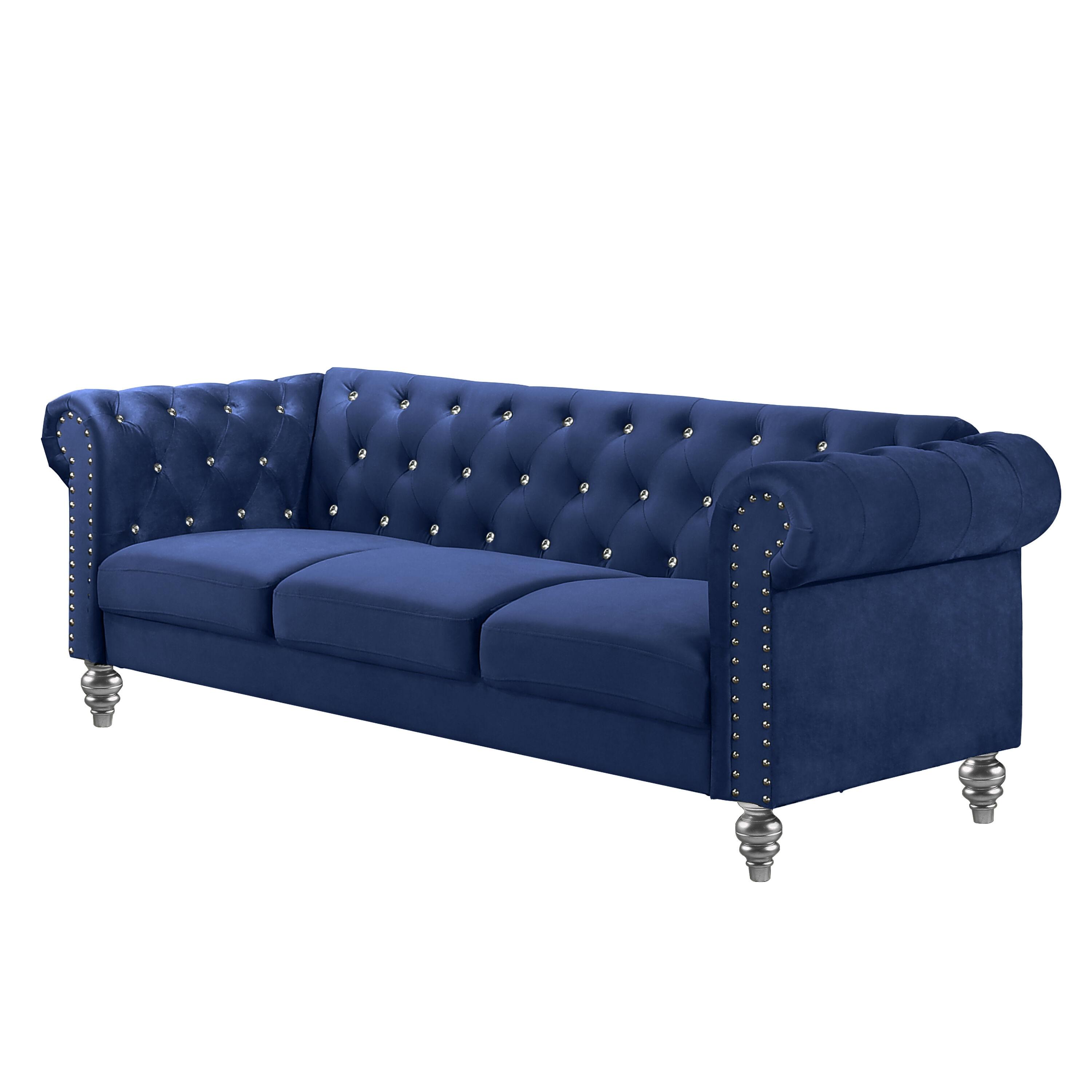 New Classic Emma 2-Piece Crystal Velvet Loveseat & Sofa Set in Royal Blue