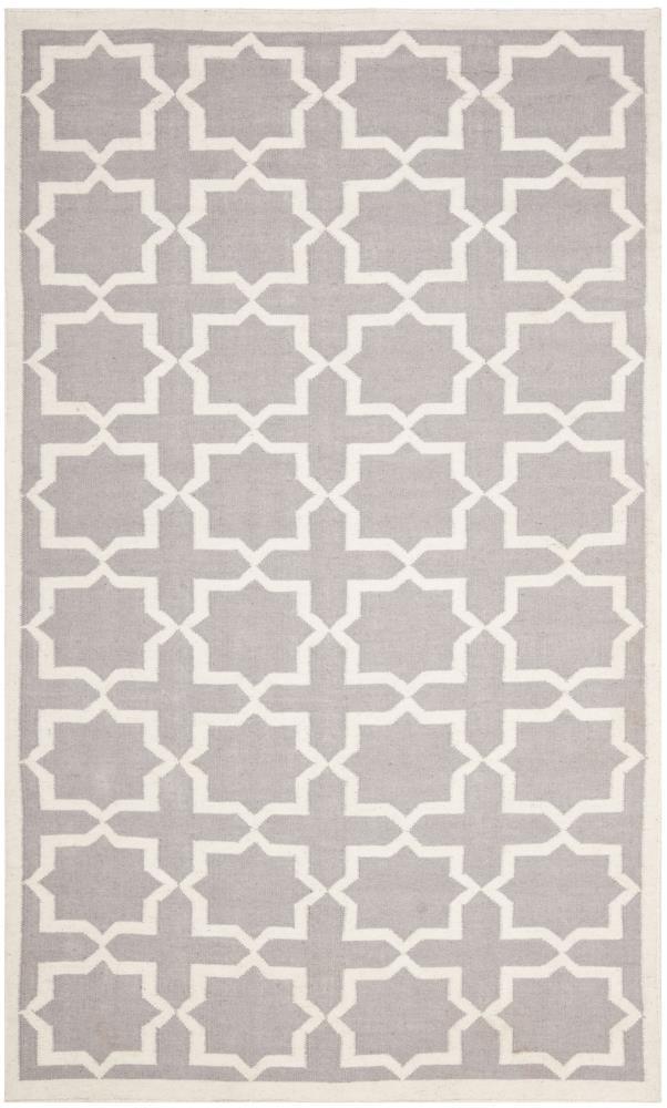 Safavieh Dhurries Neva 5 x 8 (ft) Wool Gray/Ivory Rectangular Indoor Geometric Coastal Area rug