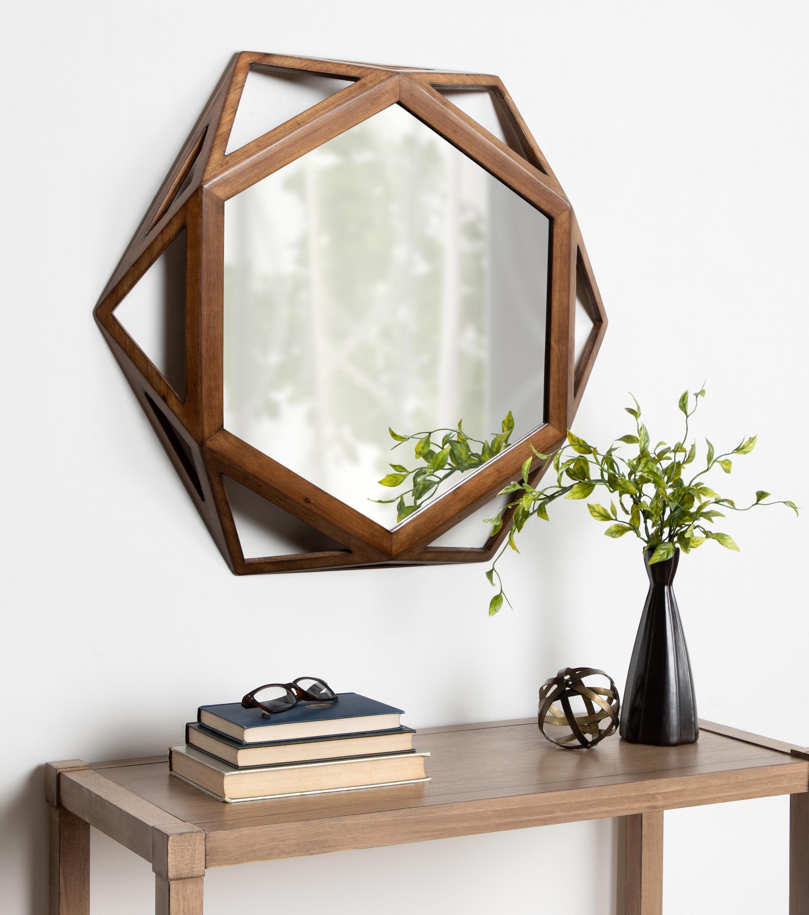 27" Cortland Hexagon Wall Mirror Brown - Kate & Laurel All Things Decor