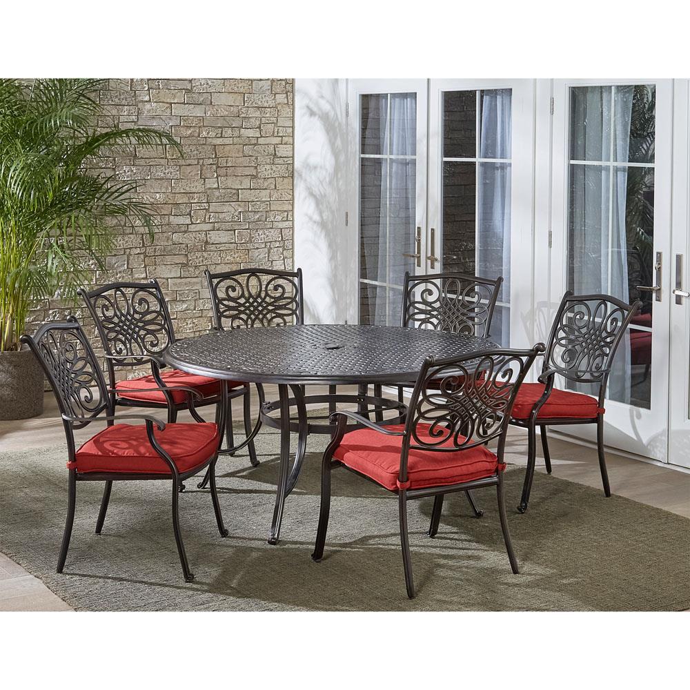 Hanover Traditions 7-Piece Dining Set in Red with Six Dining Chairs and a 60 In. Cast-top Table