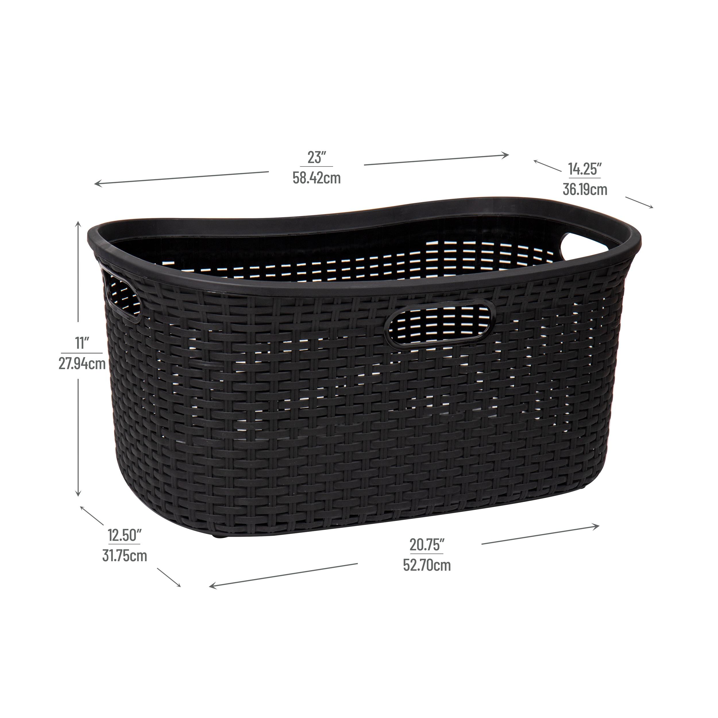 Mind Reader 40L Laundry Basket, Clothes Hamper, Lid, Wicker Design, Plastic, Set of 2, Black