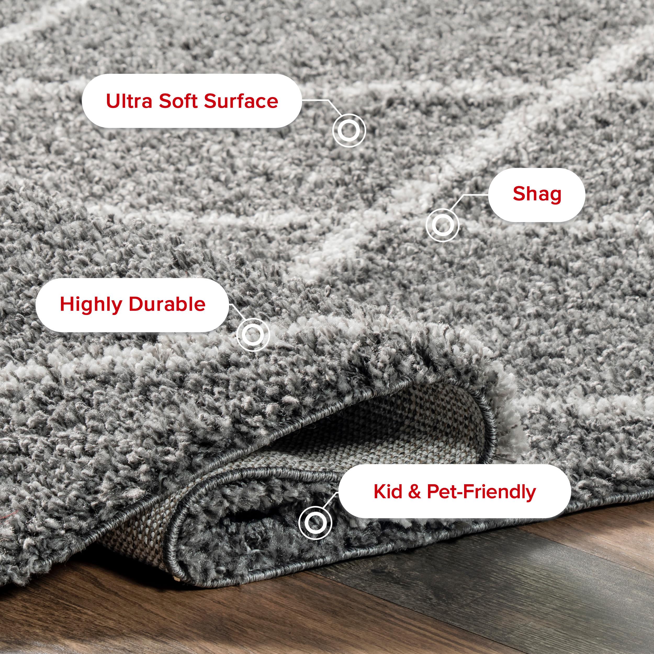 Nuloom Tess Trellis 4x6 Shag Indoor Area Rug for Living Room Bedroom Dining Room Nursery, Dark Grey/Ivory