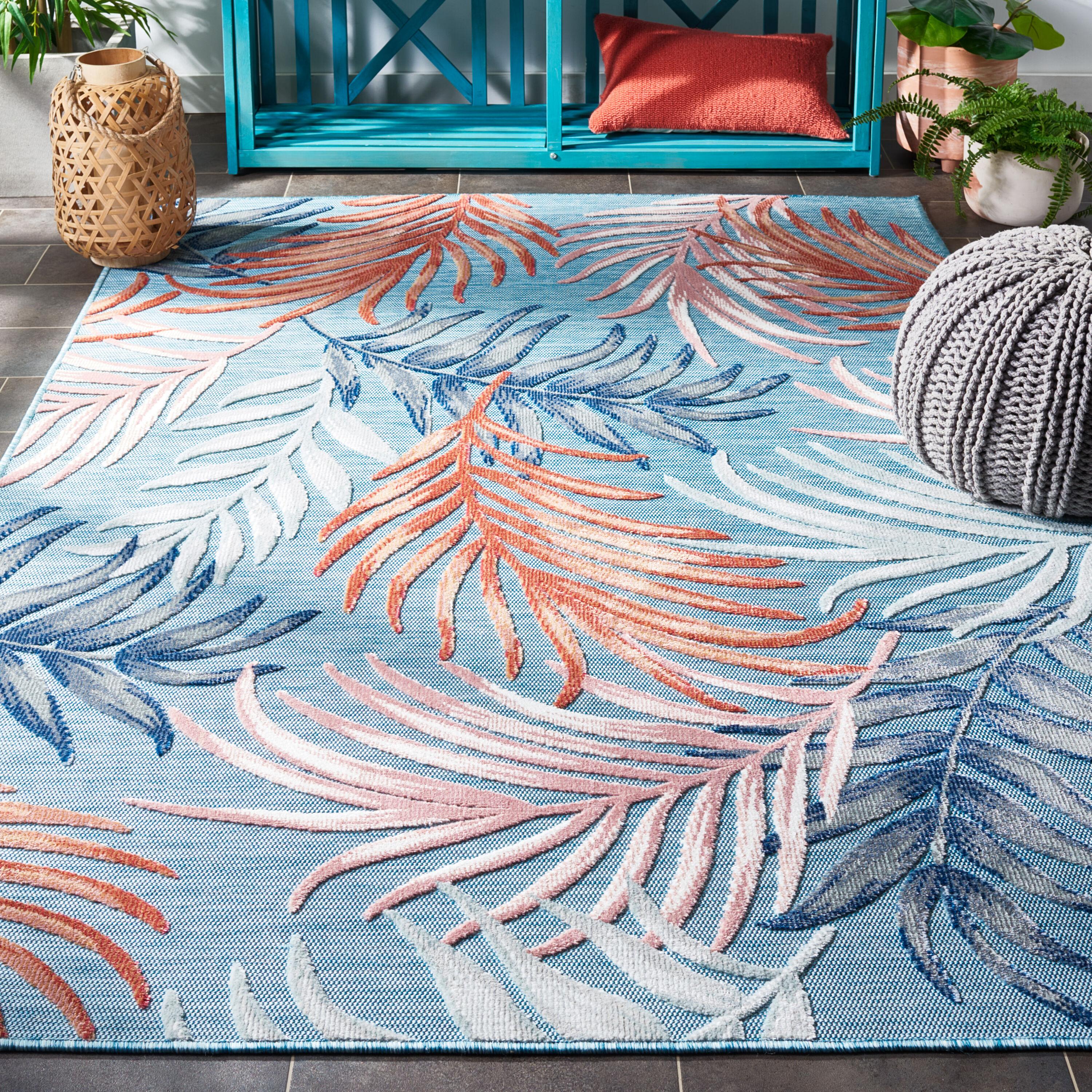 Cabana CBN458 Power Loomed UV Resistant Indoor/Outdoor Area Rug - Blue/Rust - 5'1"x7'6" - Safavieh