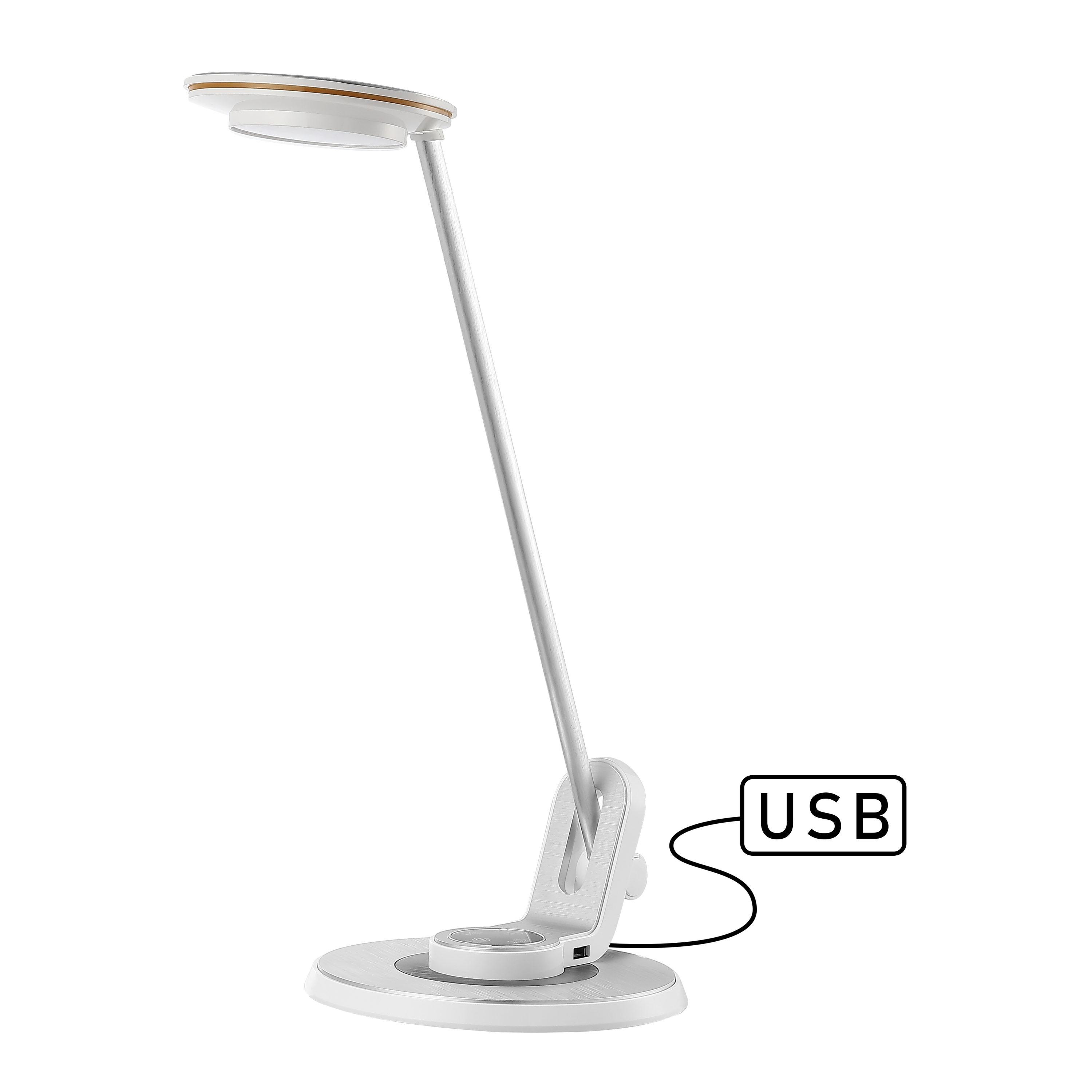 JONATHAN Y JYL7701B Dixon 18.5" Aluminum Contemporary Minimalist Adjustable Dimmable USB Charging LED Task Lamp, Farmhouse, Modern for living room, dinning room, bedroom Bulb Included, Sliver