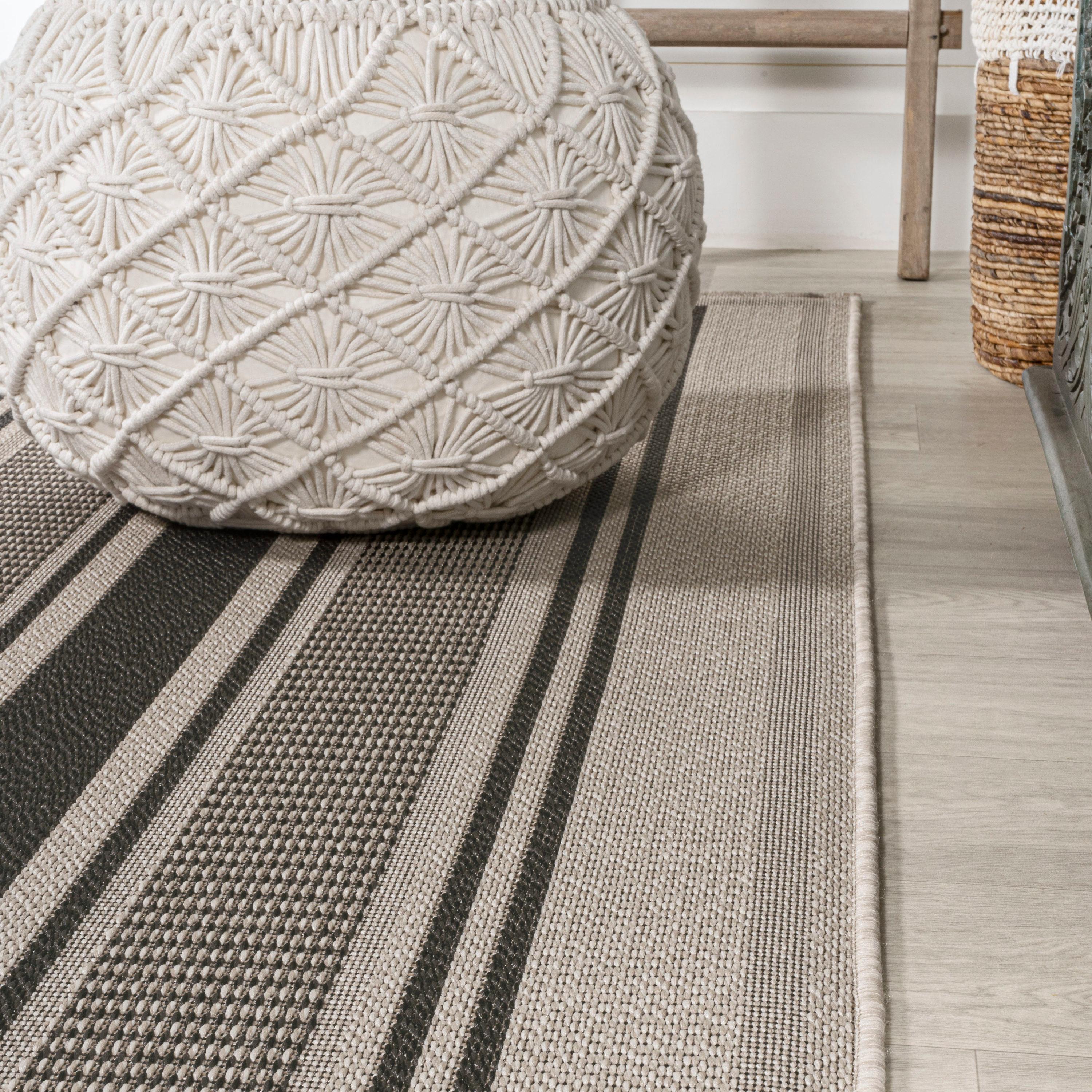 3' x 5' Haynes Modern Double Stripe Indoor/Outdoor Area Rug, Black/Beige - JONATHAN Y