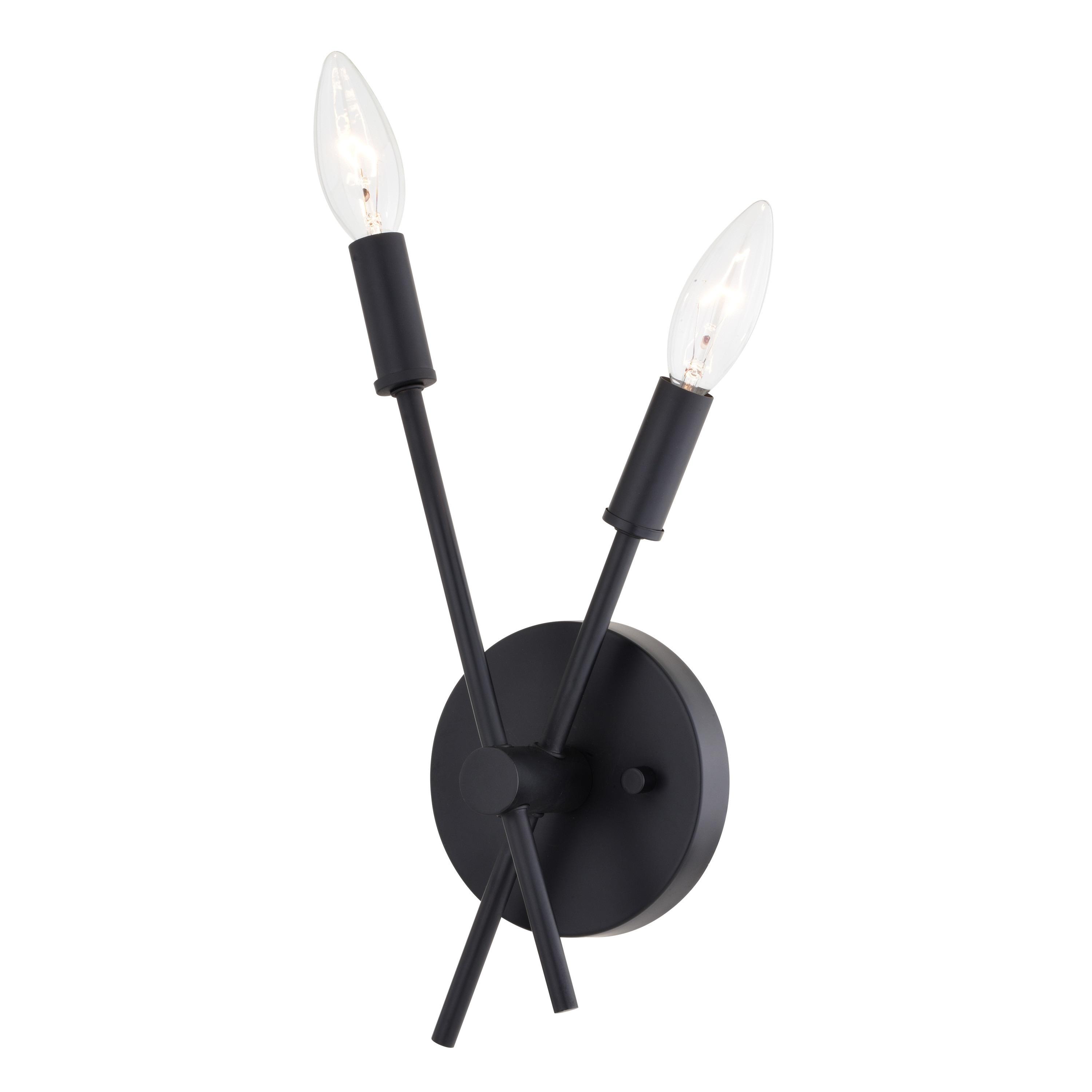 Warwick 2 Light Matte Black Contemporary Candelabra Wall Sconce