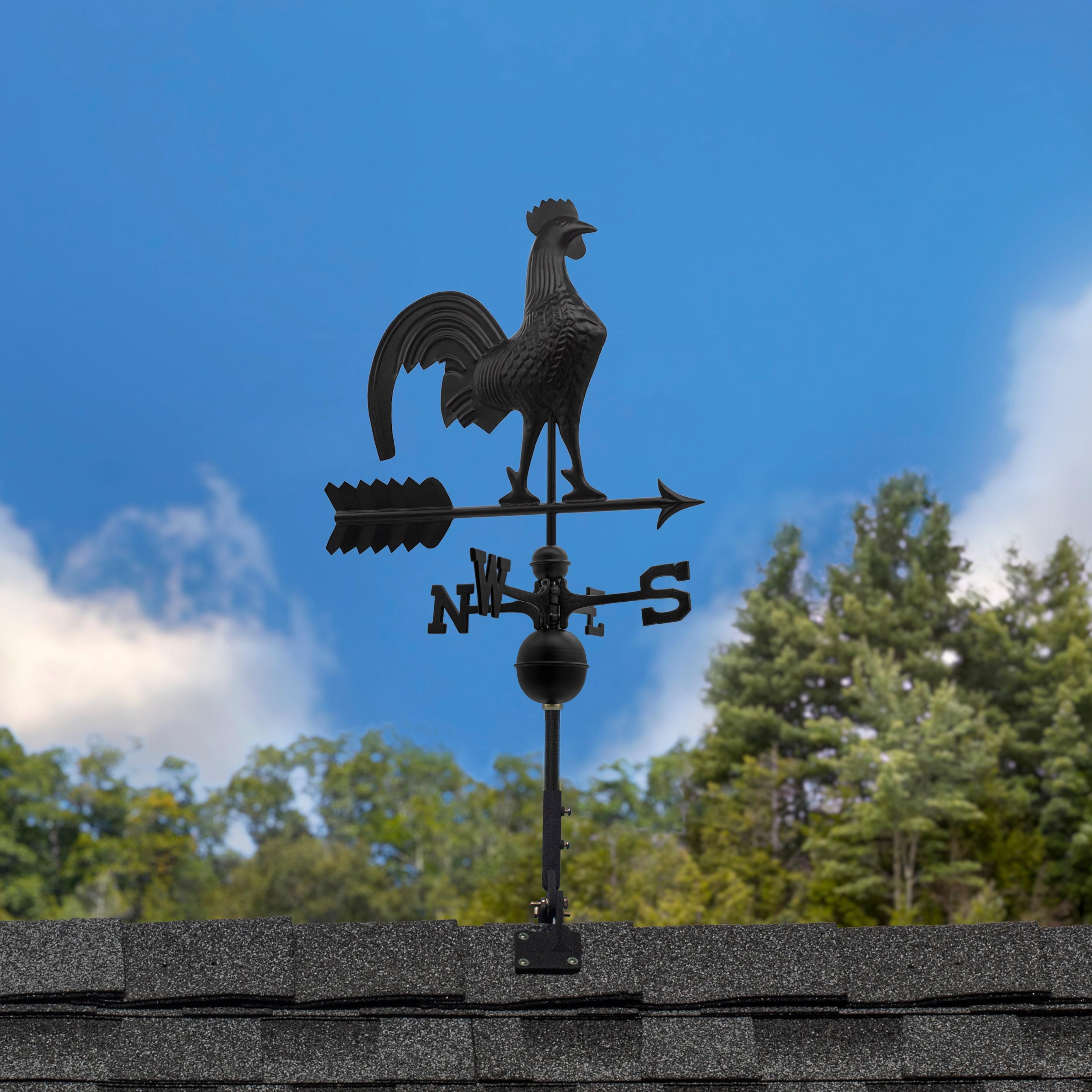 Large Black Aluminum Rooster Weathervane with Directionals