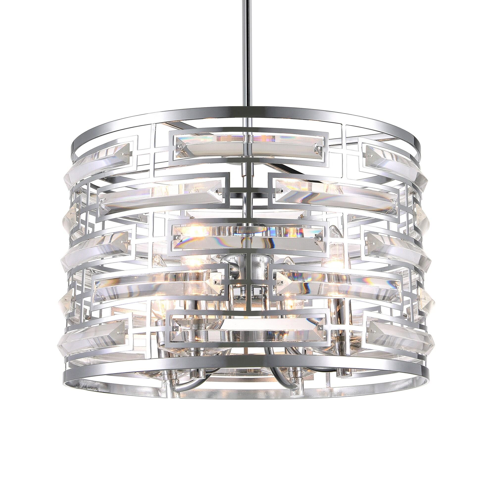 CWI Lighting Petia 4 Light Drum Shade Metal Chandelier in Chrome